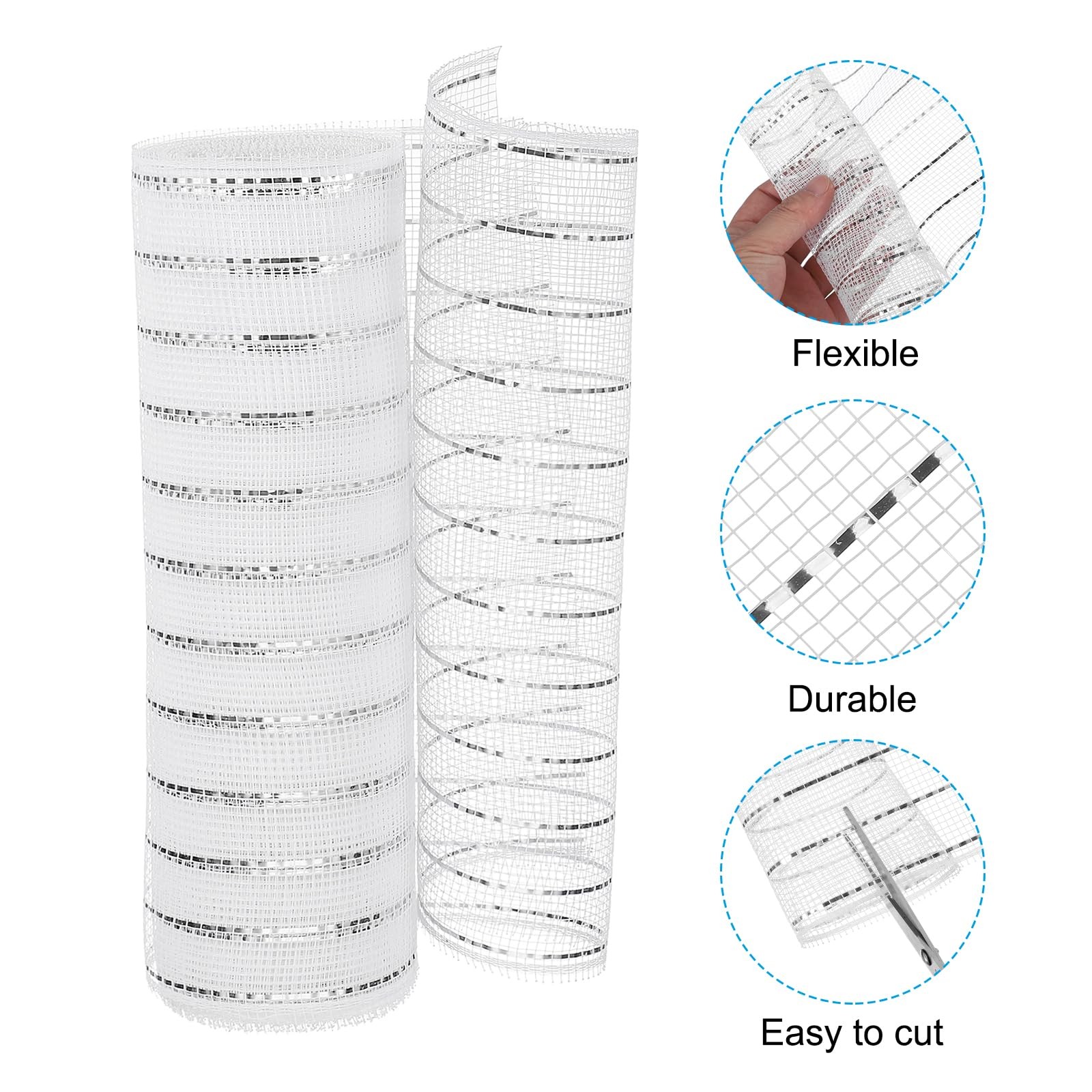 PATIKIL Decorative Mesh Ribbon, 10 Inch x 10 Yard Ribbon White Silver