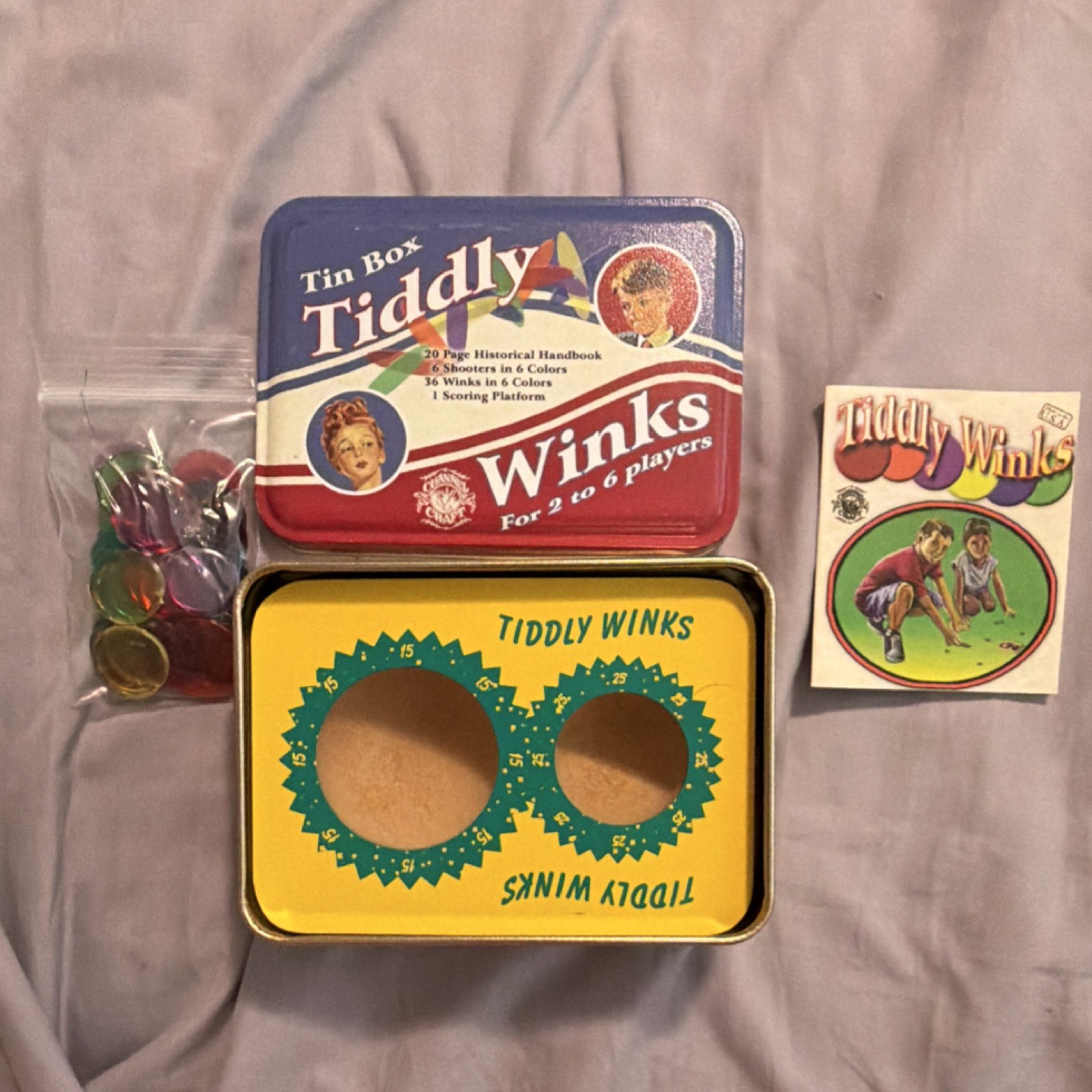 Vintage Tiddly Winks Tin Box Game Set for 2-6 Players