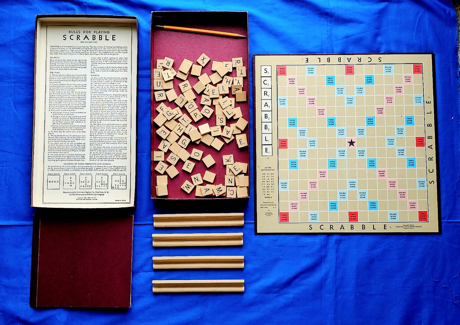 Vintage 1948-1953 Scrabble Board Game 100pc COMPLETE Wood Tiles Selchow Righter