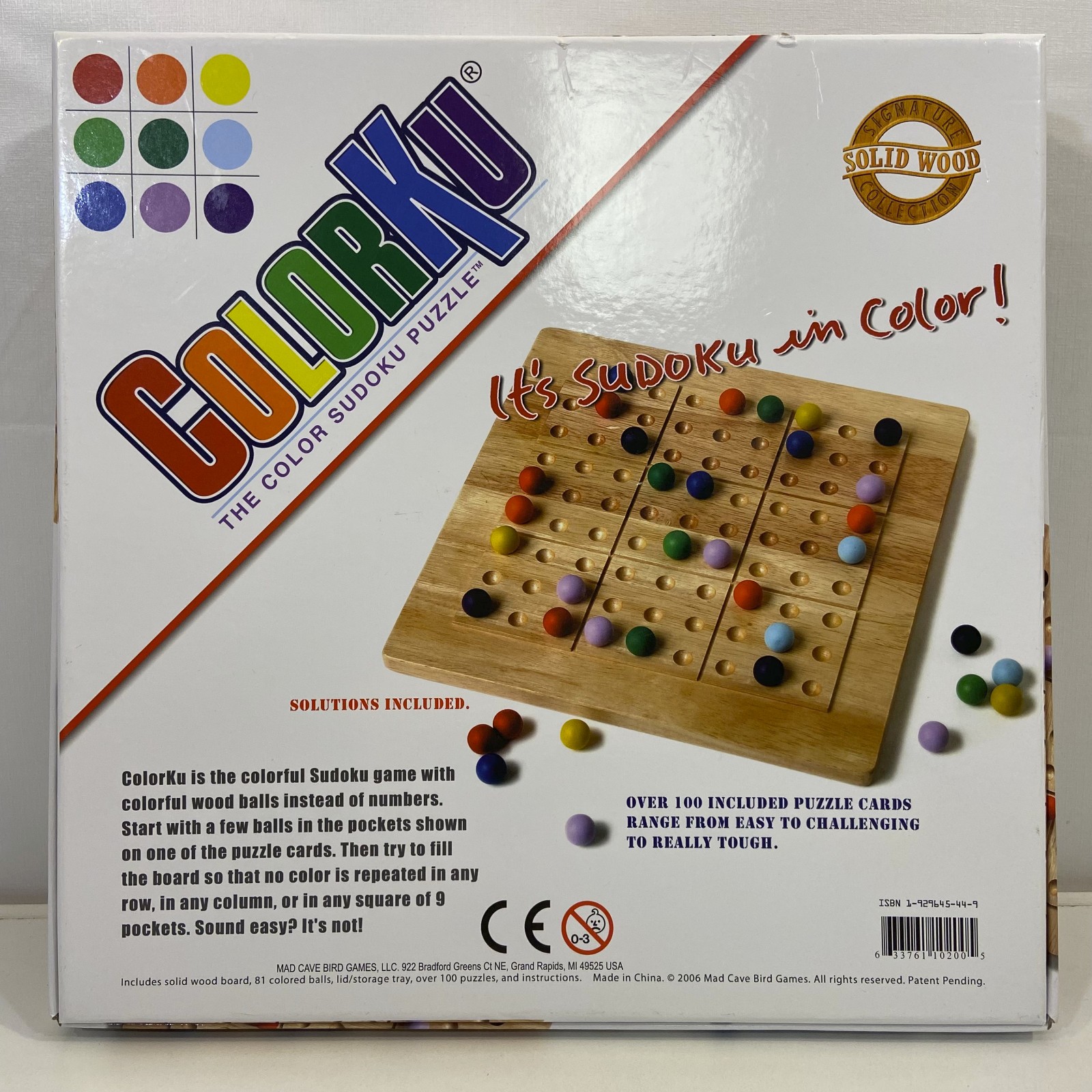 ColorKu Mad Cave Bird Games 2006 Color Sudoku Puzzle Solid Wood Collection VGC