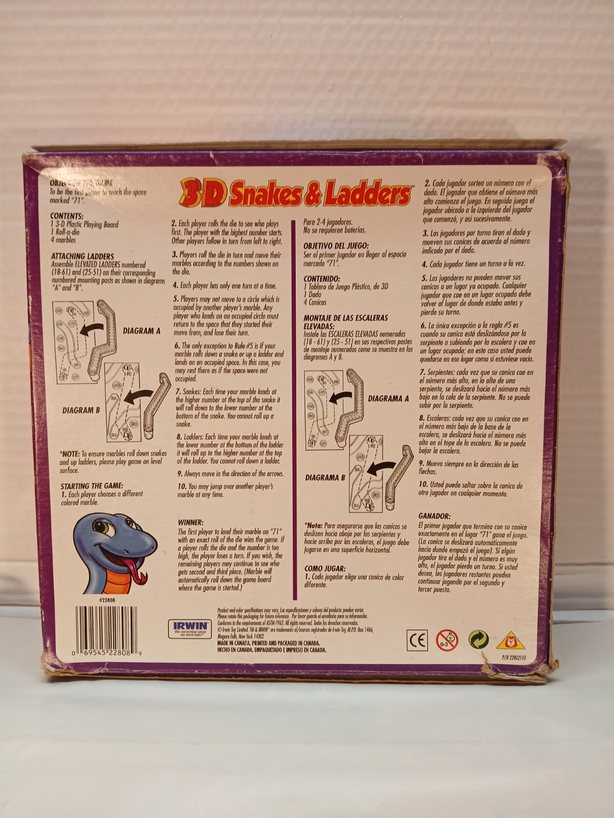 Vintage 3D Snakes And Ladders Board Game Irwin Toys