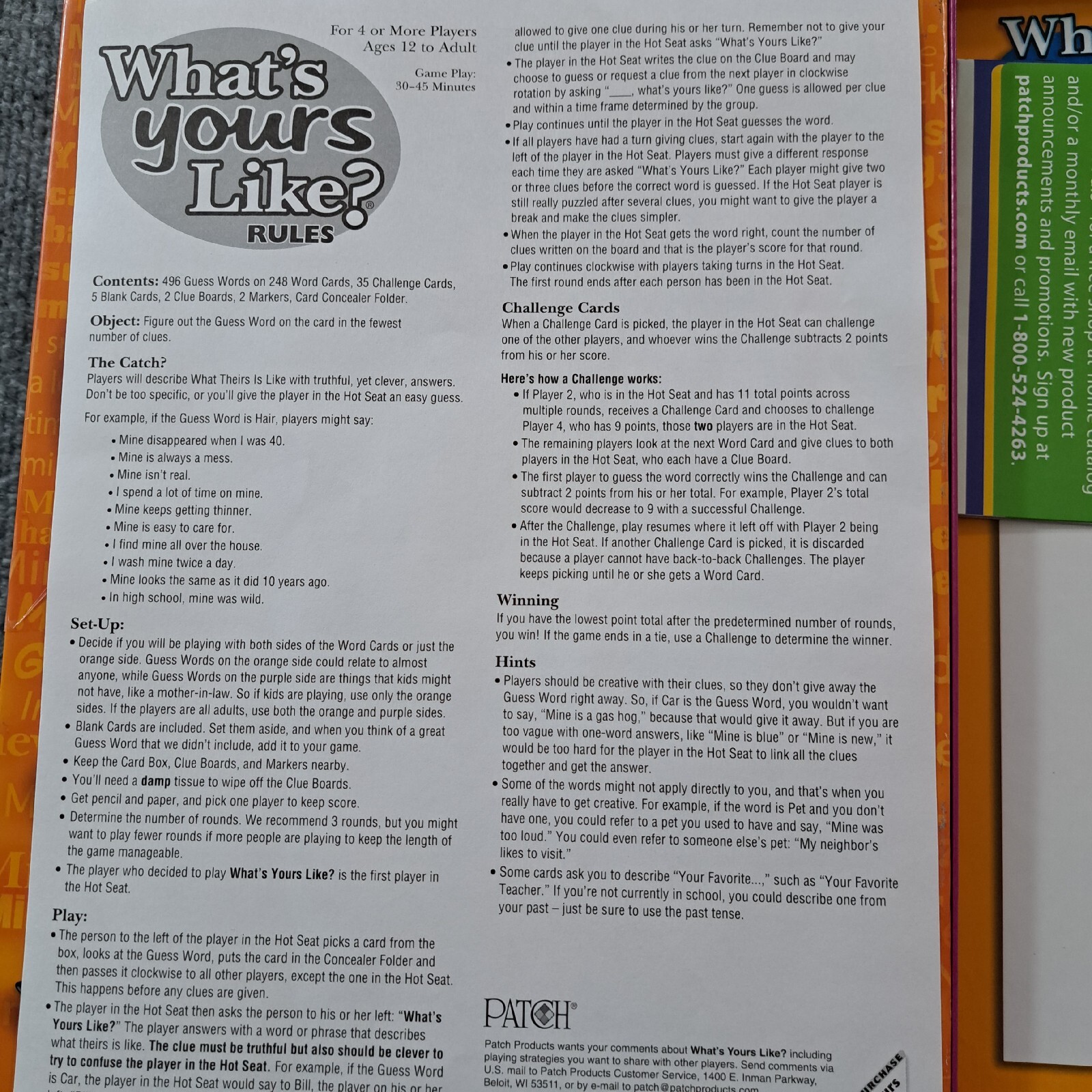 Patch Whats Yours Like? Family Party Game Guess The Word