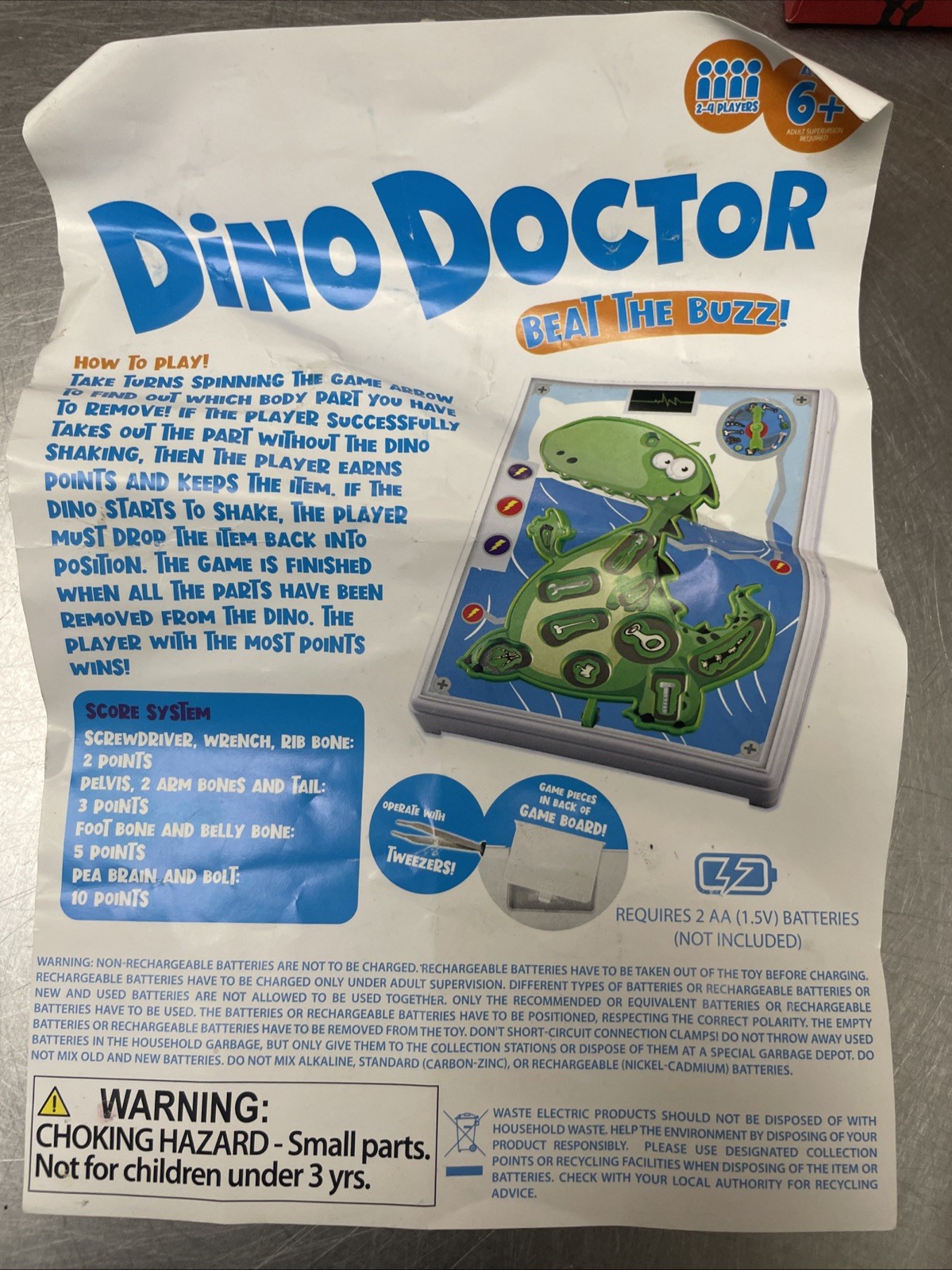 DINO DOCTOR WITH BUZZER 2 – 4 PLAYERS FUN OPERATION GAME