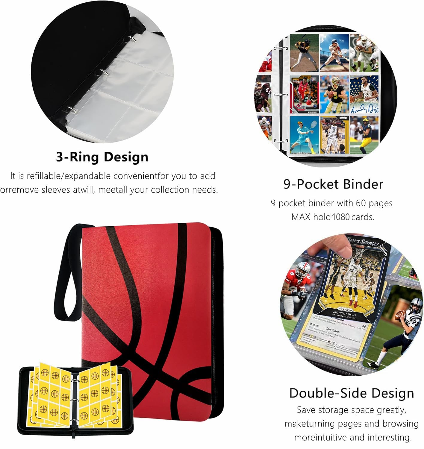 Trading Card Binder 1080 Pocket with Zipper, 13 x 10 x 1.7 inches, Basketball