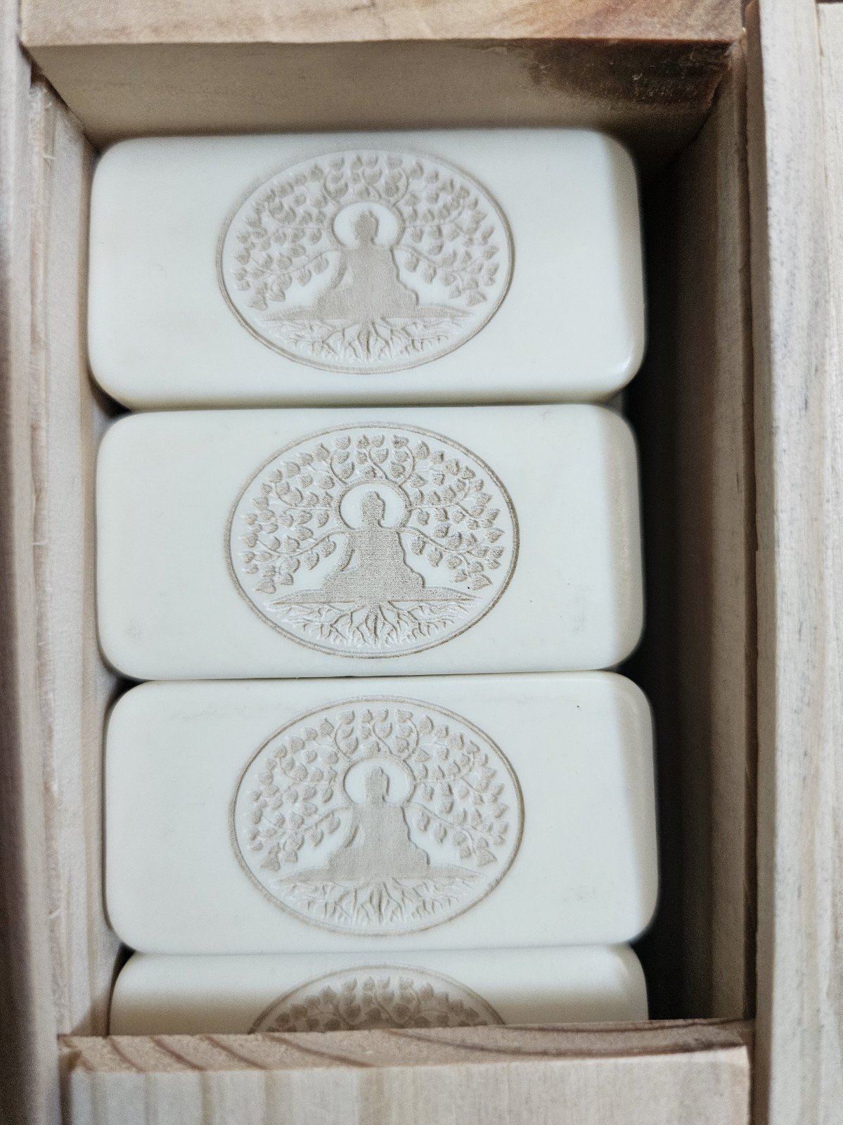 Double 6 Domino Set of BUDDHA UNDER the BODHI TREE Dominoes GREEN or IVORY