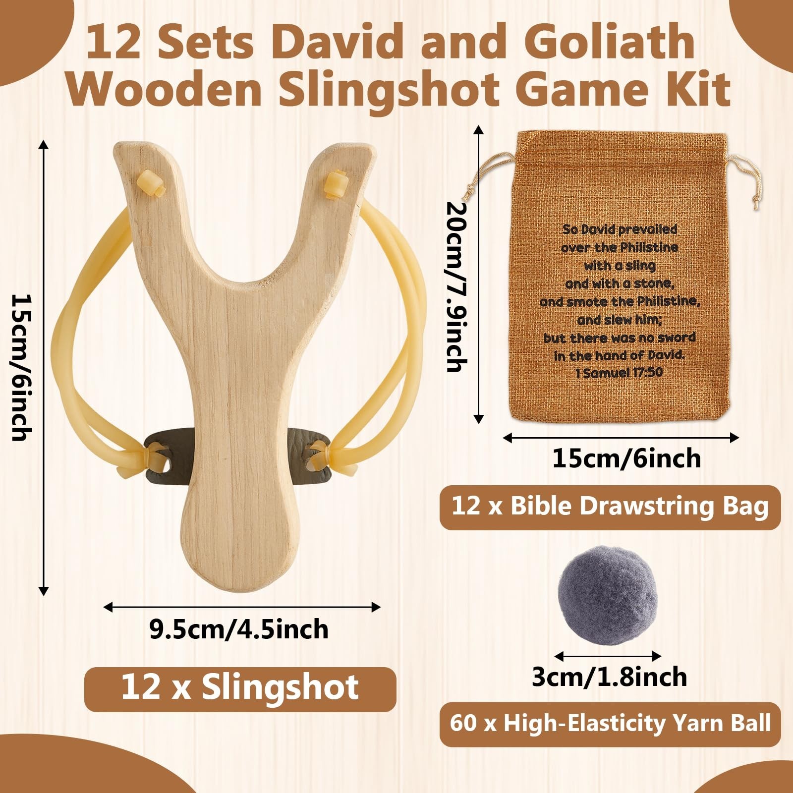 Wooden Slingshot Game Kit – Fun Bible Story Decor, Easter Party Supplies, Religi