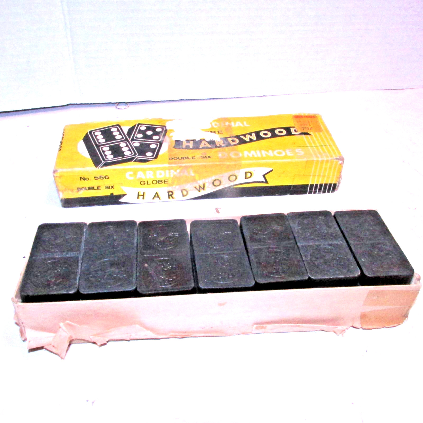 Vintage Dominoes GLOBE Double Six Black Hardwood Japan #556 Cardinal Products NY