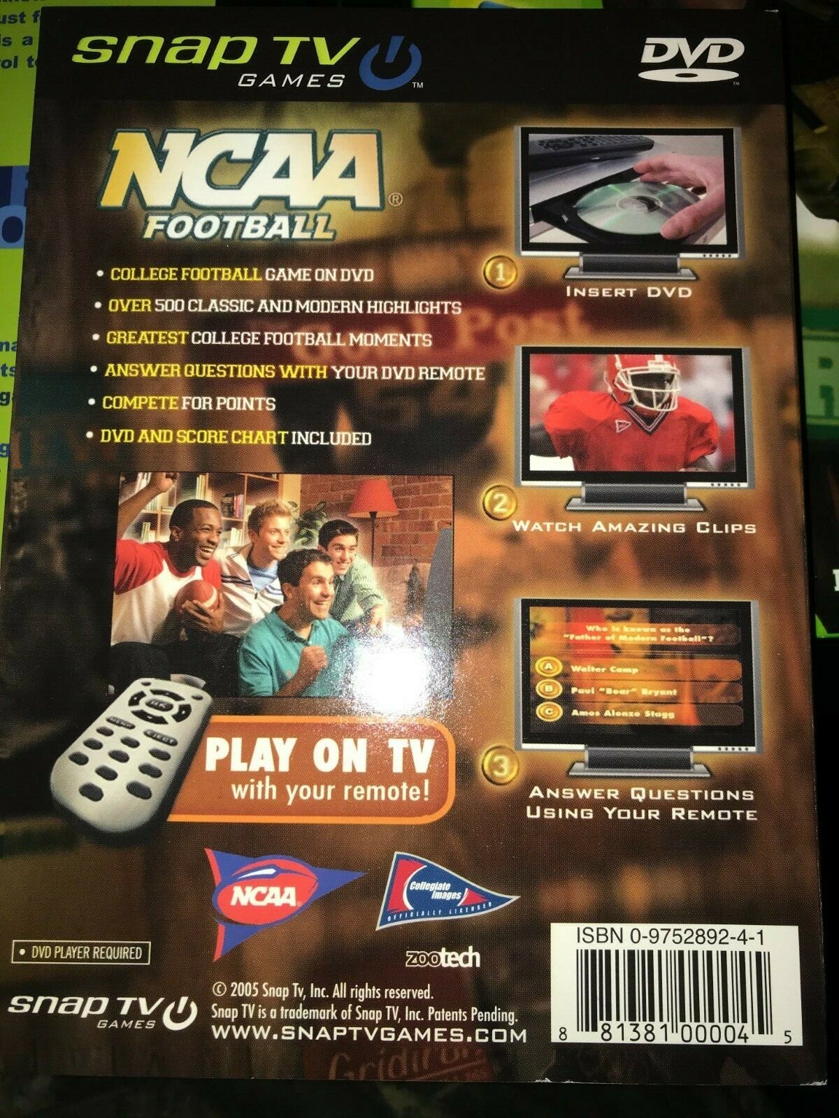 2006 NCAA Football Trivia Game Snap TV DVD Using Your Remote GREATEST HIGHLIGHTS