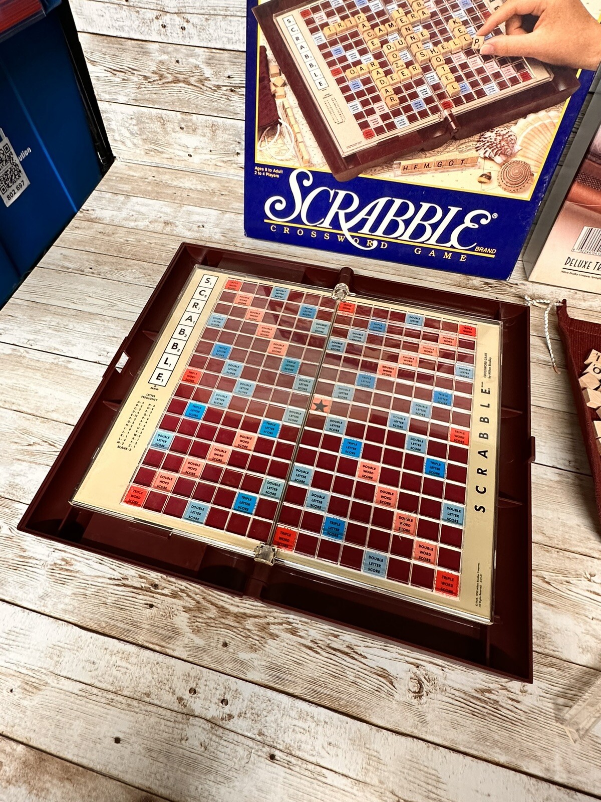 SCRABBLE ~ 1991 Deluxe Travel Edition ~ Mini Wood Tiles ~