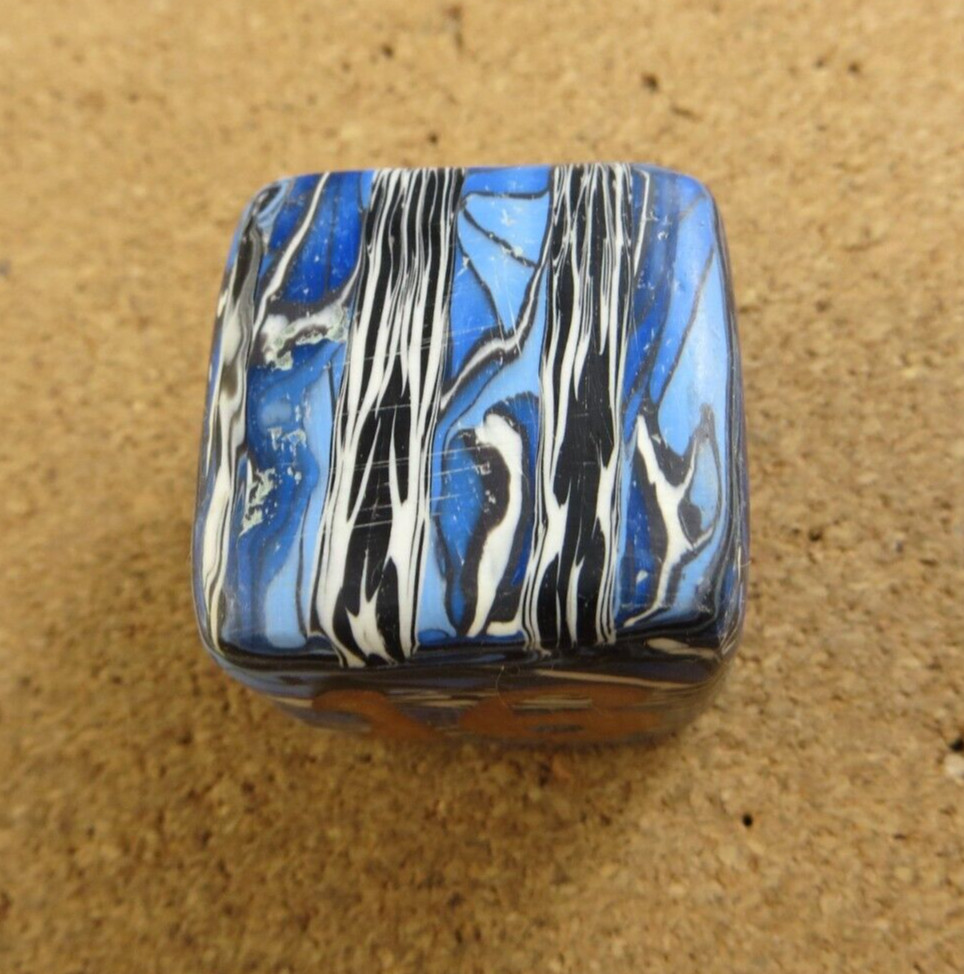 Jena’s Handmade Backgammon Doubling Cube Blue Gold Black Wht One of A Kind #269