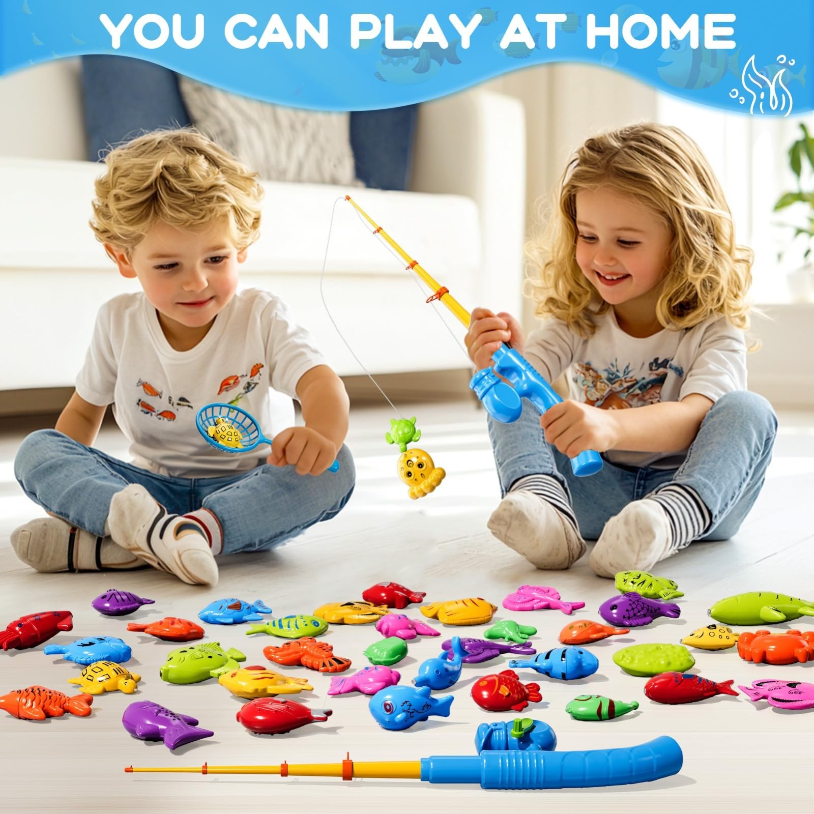 Magnetic Fishing Game Toy for Kids 3-8, Water Table Bathtub Pool Fun, Floating F