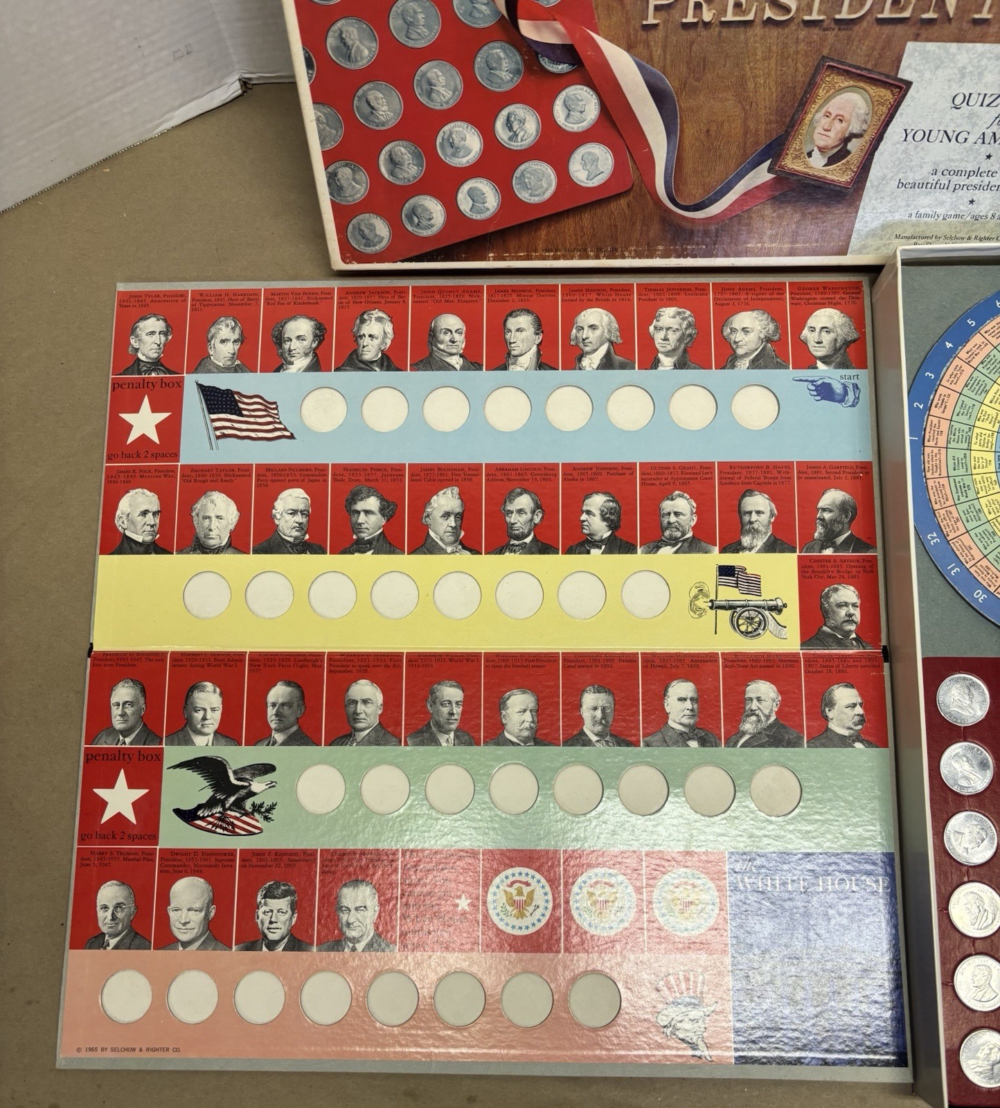 MEET THE PRESIDENTS 1965 QUIZ GAME, COMPLETE, SELCHOW & RIGHTER CO.