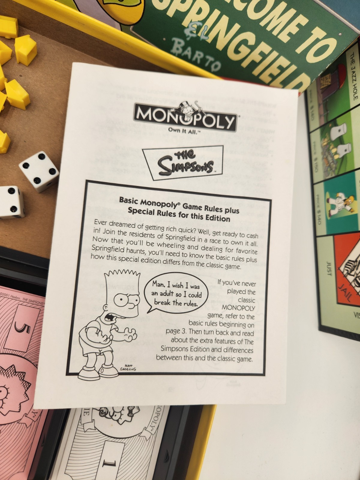The SIMPSONS Monopoly “Welcome To Springfield” Board Game 2001 100% Complete