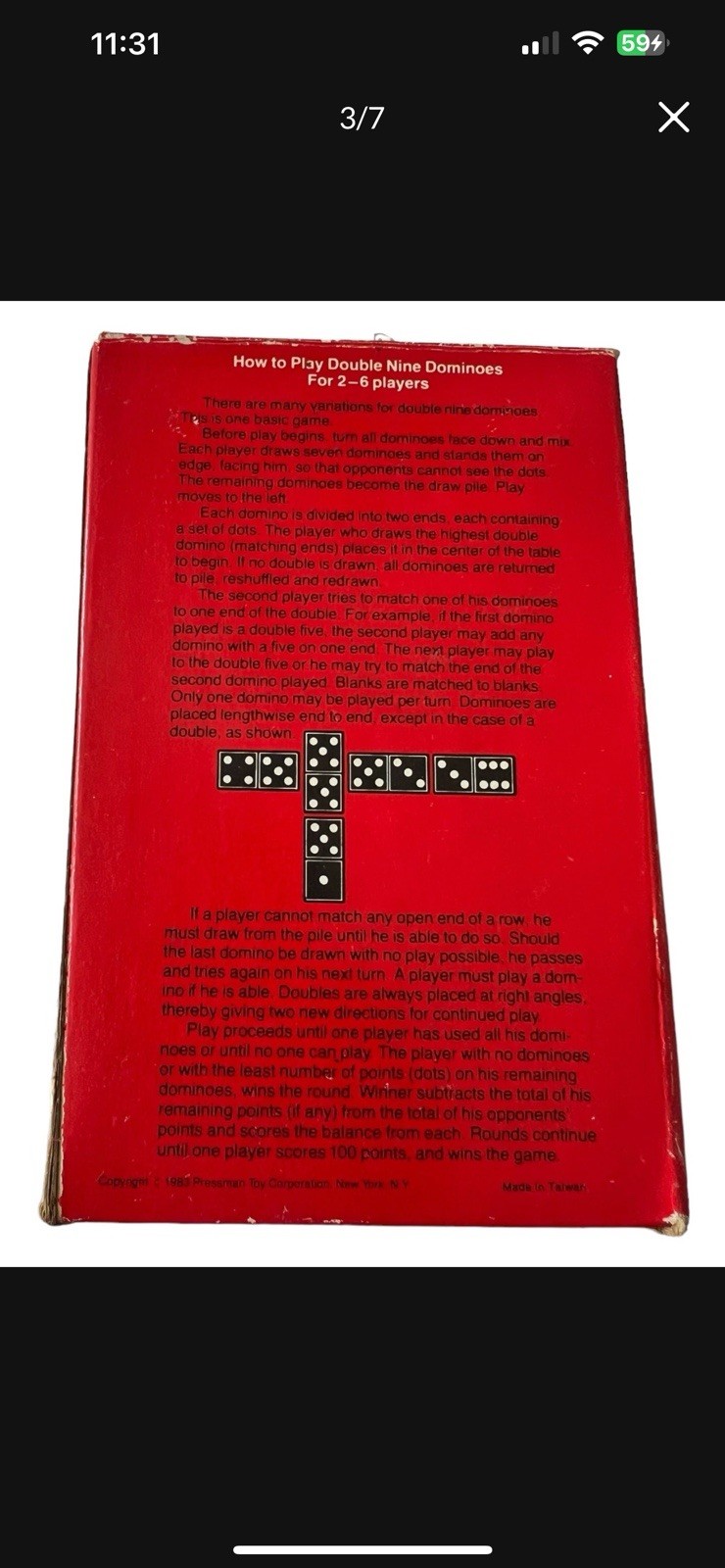 Pressman Wooden Double Six Dominoes Multiple Player Game (1983)