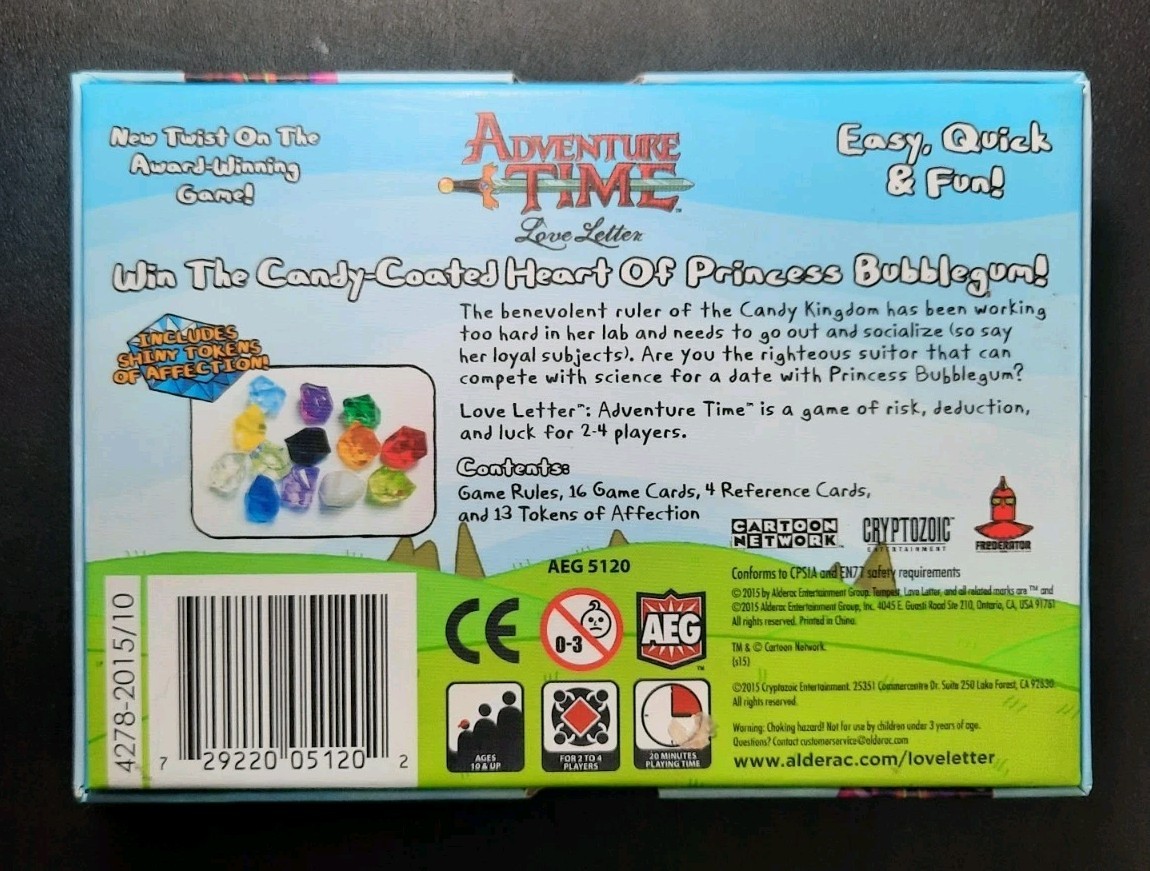 Adventure Time Love Letters Card Game AEG 2015 Complete Cards, Favors, & Box