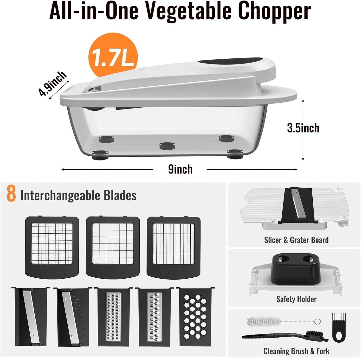 8-Blade Vegetable Chopper Mandoline Slicer with Container Onion Veggie Cutter Sa