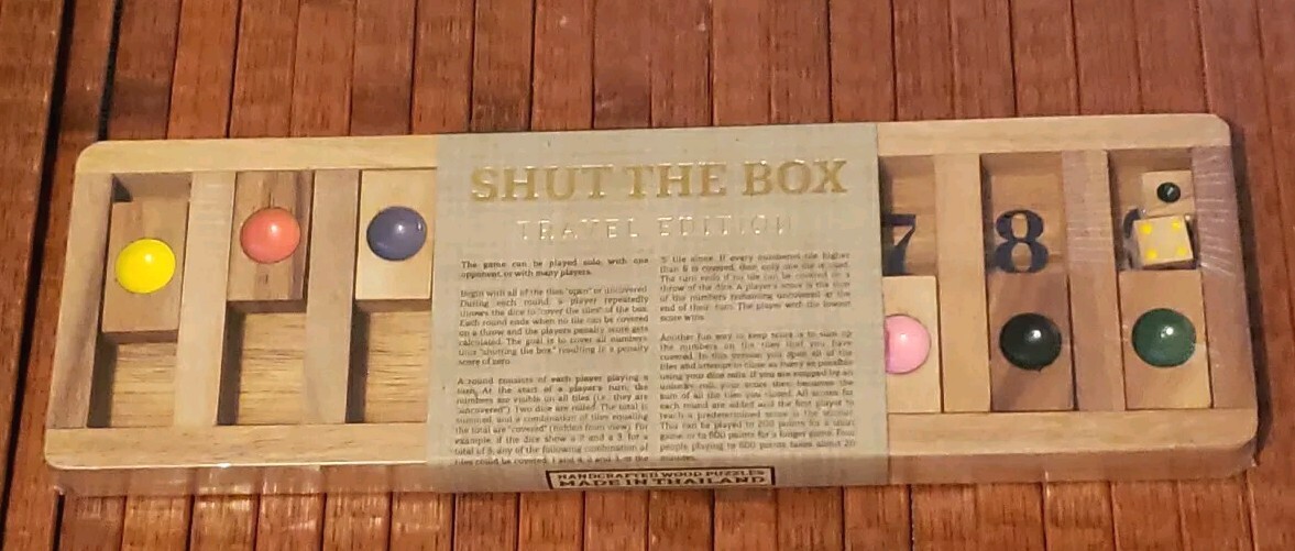 Shut The Box, Travel Game, Wood Board Portable NEW Factory Sealed Handcrafted