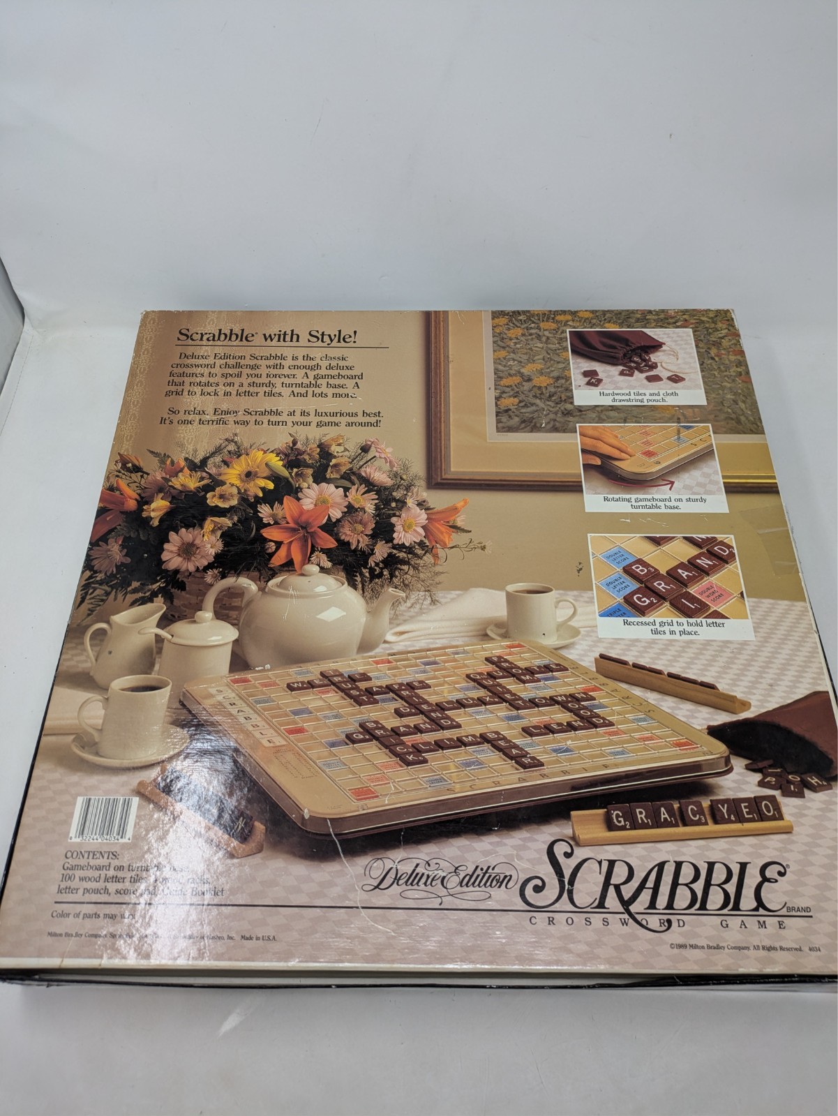 1989 Scrabble Deluxe Edition 100% COMPLETE Rotating Turntable Board Game