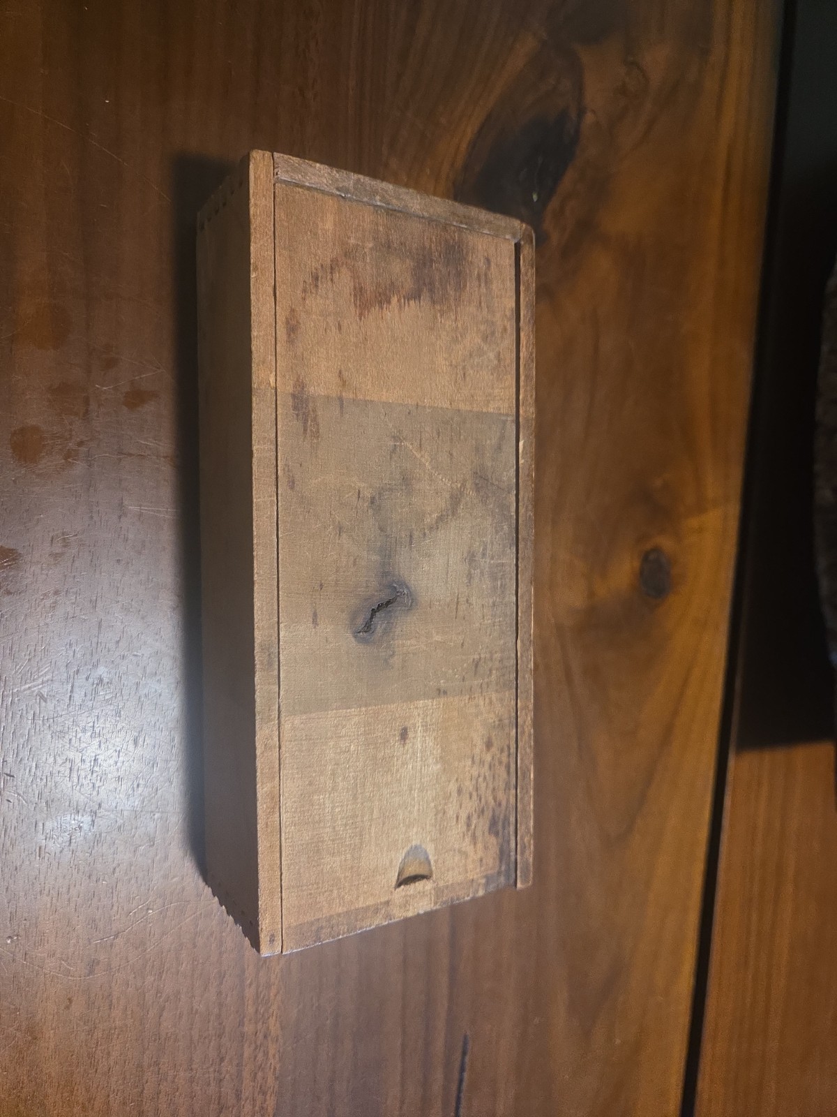 Lot of Vintage Wood Checkers In A Slide Top Dovetailed Wood Box- 30 Checkers.