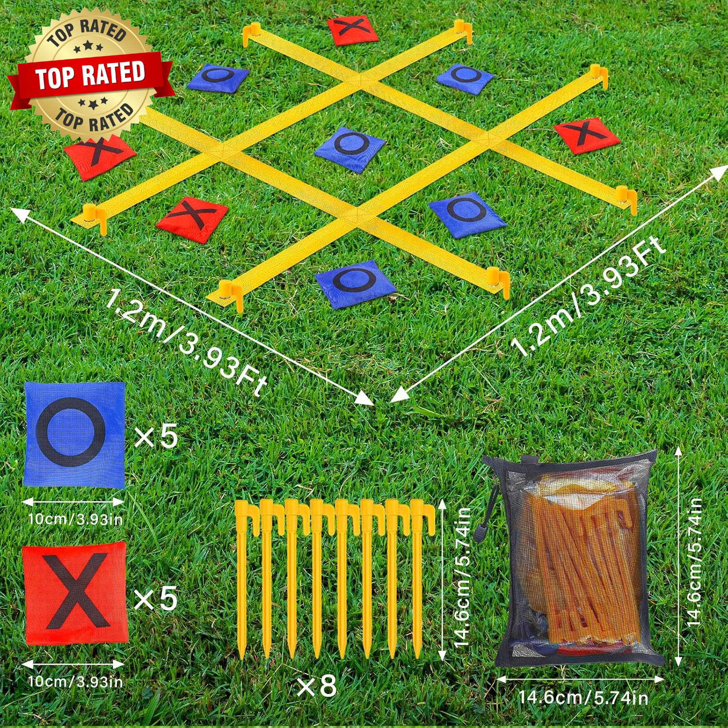 Giant Tic Tac Toe Outdoor Games for Kids Adults Family, Portable Tic Tac Toe Bea