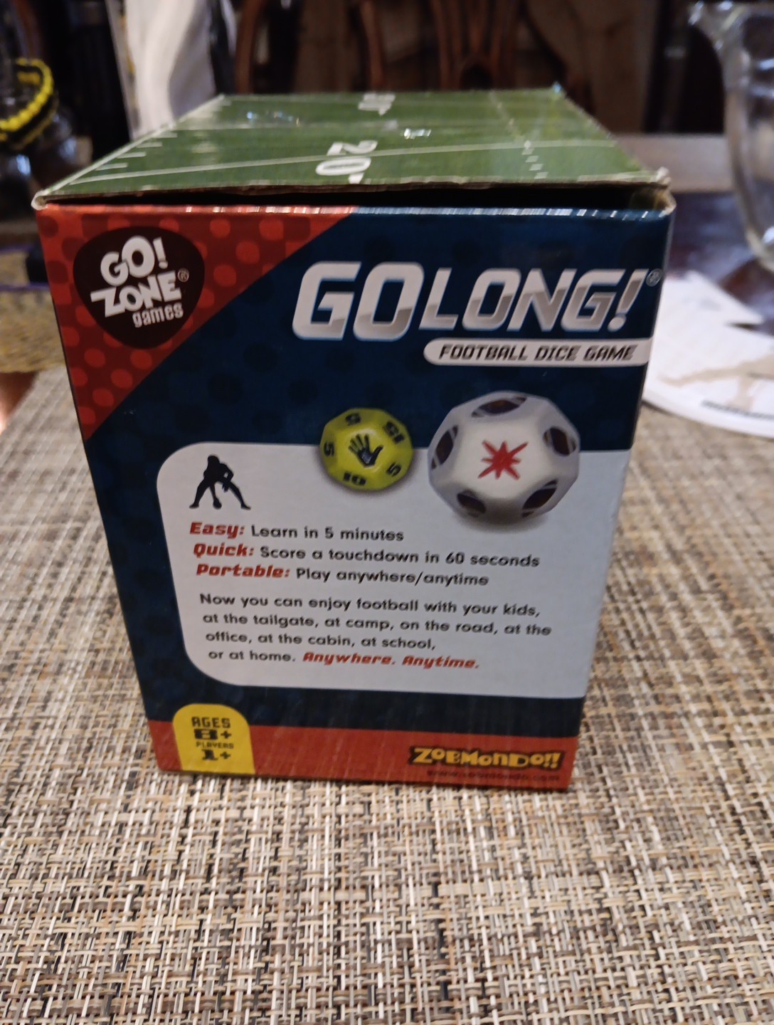 Zobmondo GO LONG Football Dice Game Complete -w/Instructions Ages 8+ LN