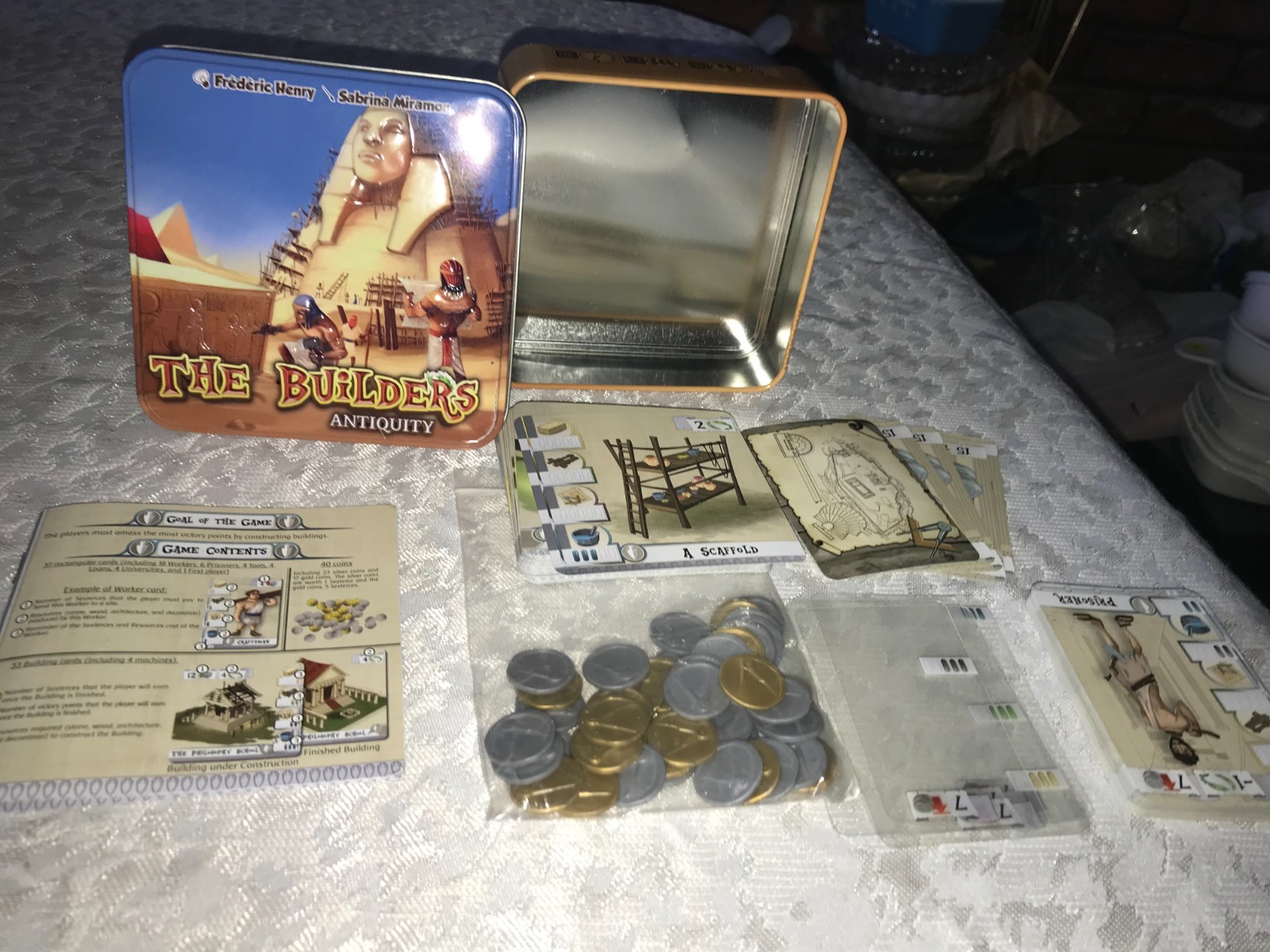 ASMODEE BLD02 Rare THE BUILDERS Edition ANTIQUITY Card GAME in TIN 100%Complete