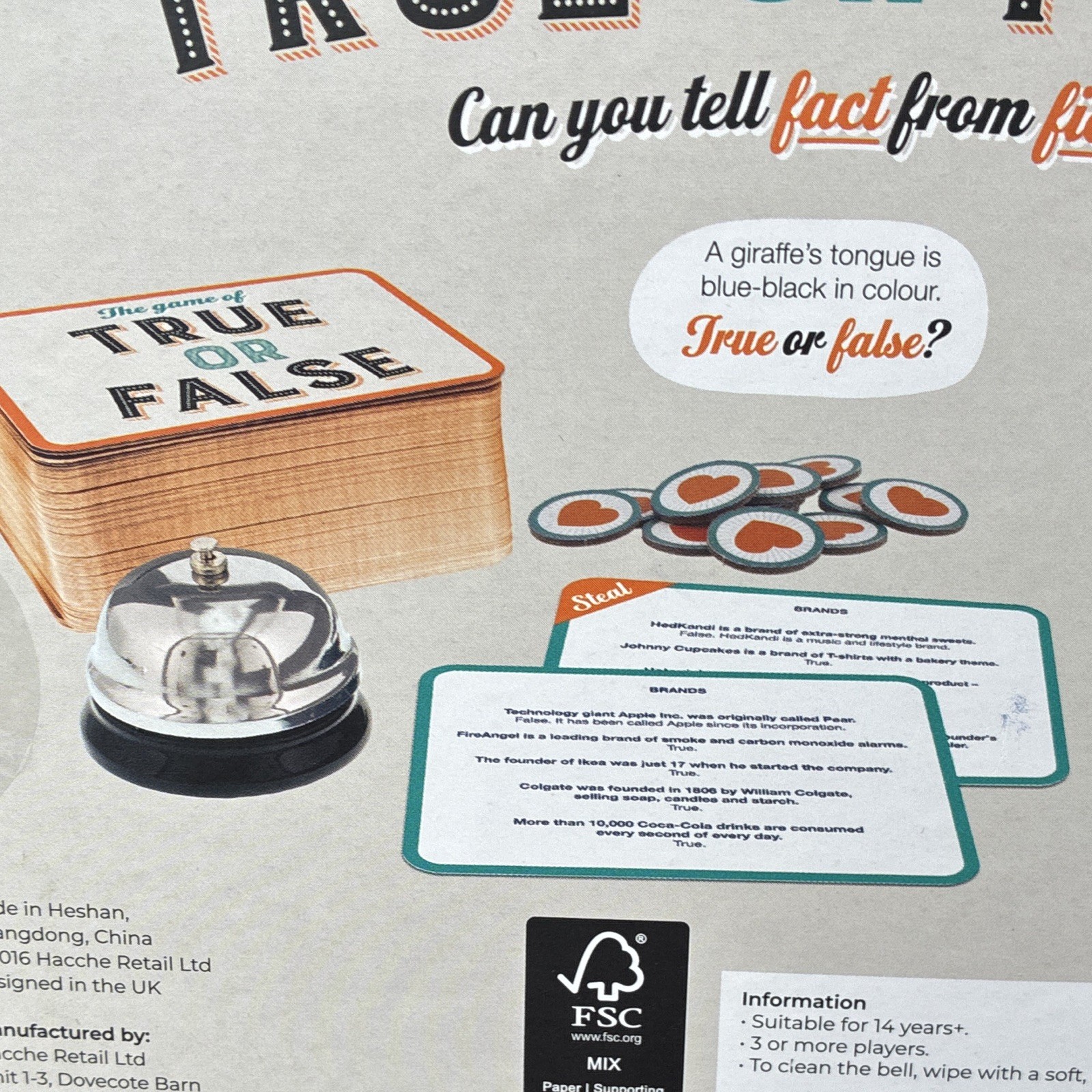 Ginger Fox True Or False Trivia Card Game Bell of Truth 14+ 3+ Players