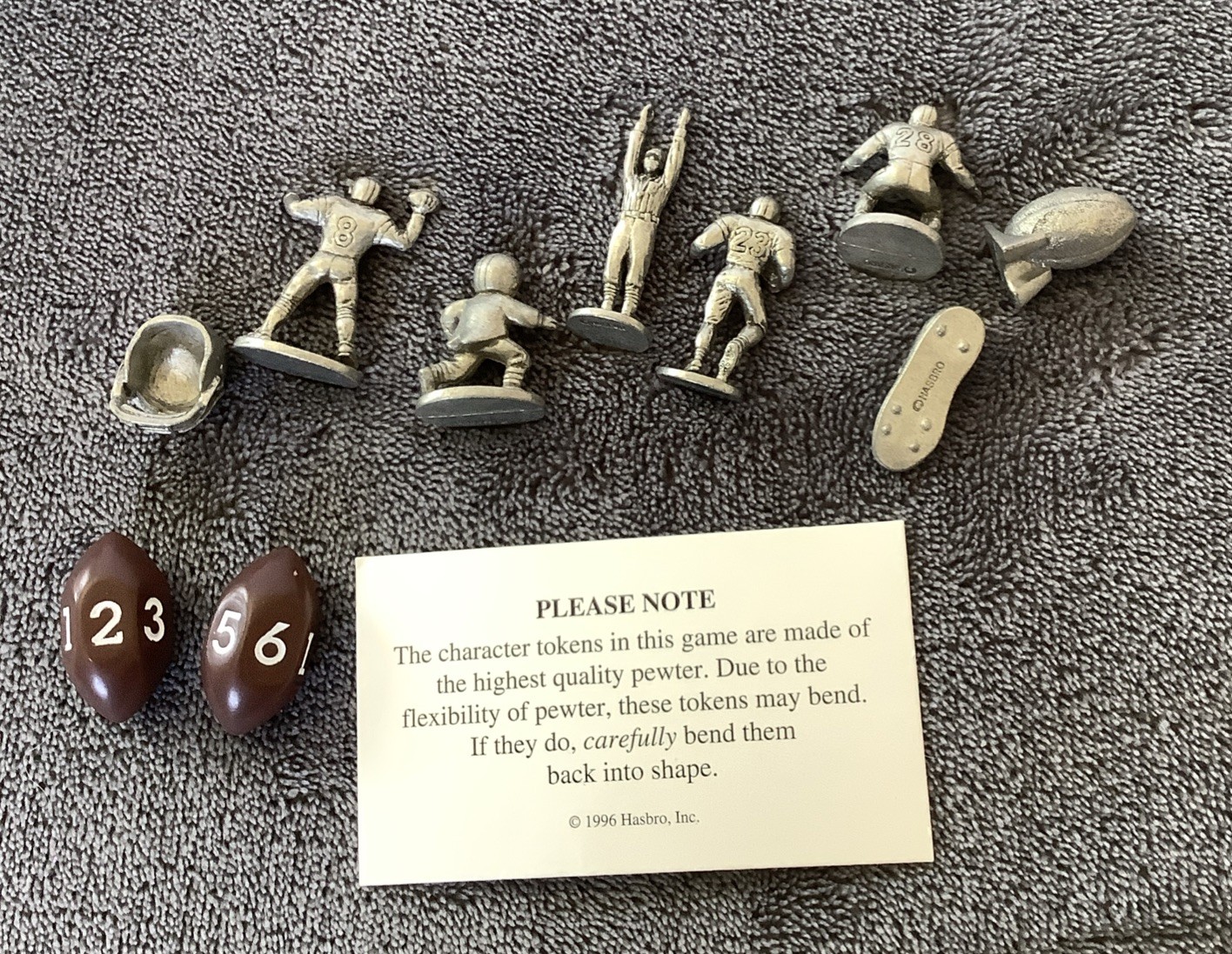 Vintage NFL Monopoly Lot of 8 Pewter Game Pieces 2 Football Shaped Dice Hasbro