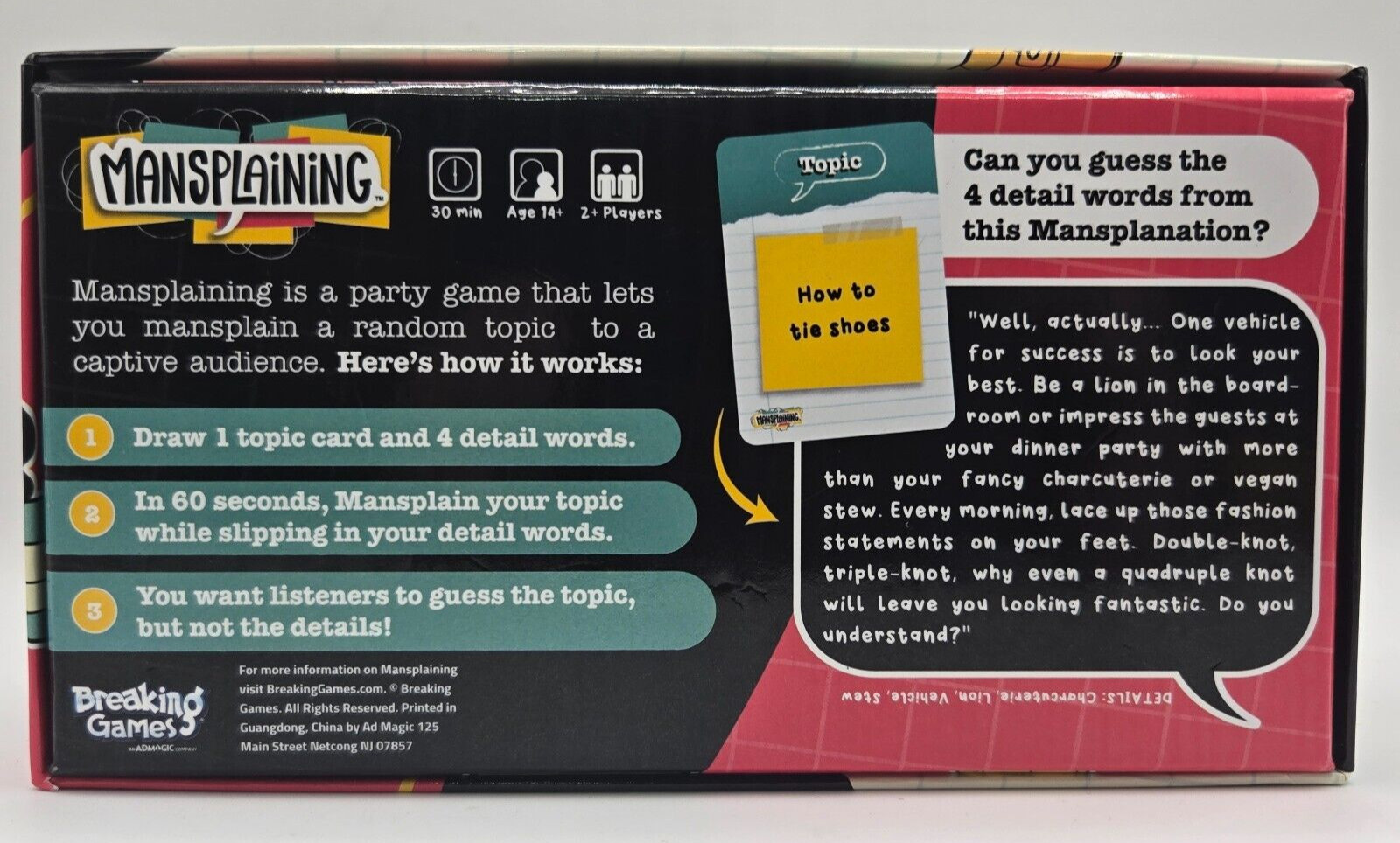 Mansplaining Party Game – Breaking Games – Signed by Co-Creator Mondo Davis CIB
