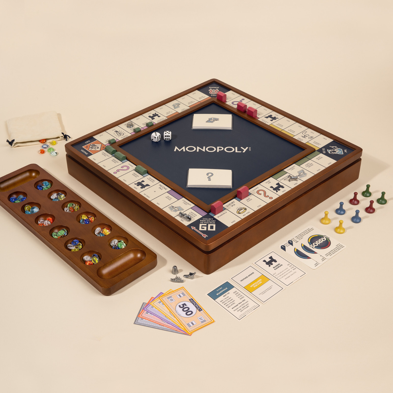 WS Game Company 3-in-1 Premium Game Collection: Monopoly, Sorry!, and Mancala