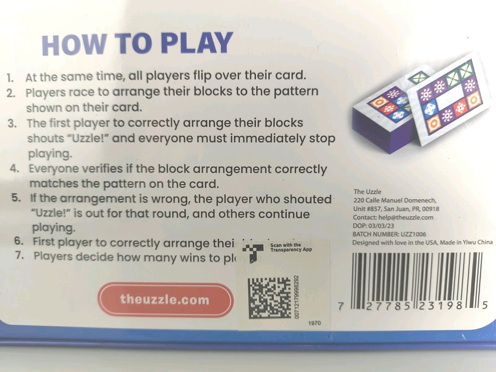 The Uzzle Board Game, Family Block Puzzle for Children & Adults NEW Sealed