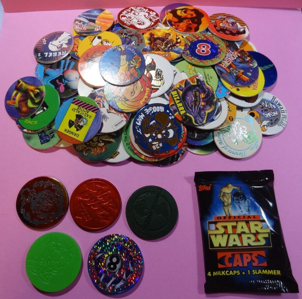 Pogs * 100 Misc * HOLIDAY SPECIAL * 5 Plastic/Metal Slammers * 1 Star Wars Pack