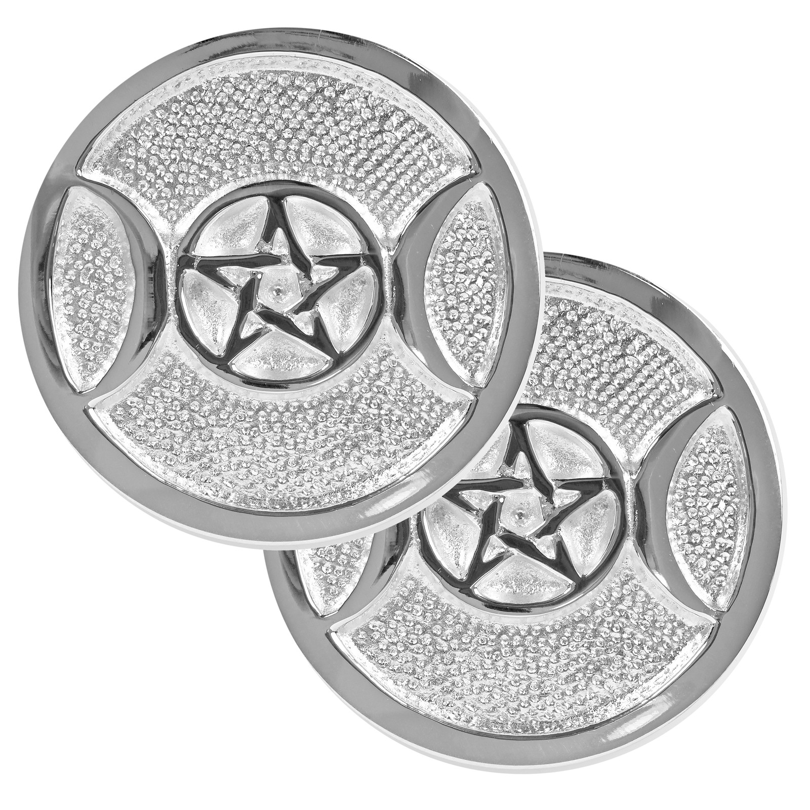 Altar Tile Silver Plated Round – 2 Pack – 3 Inches (Triple Moon Pentagram)