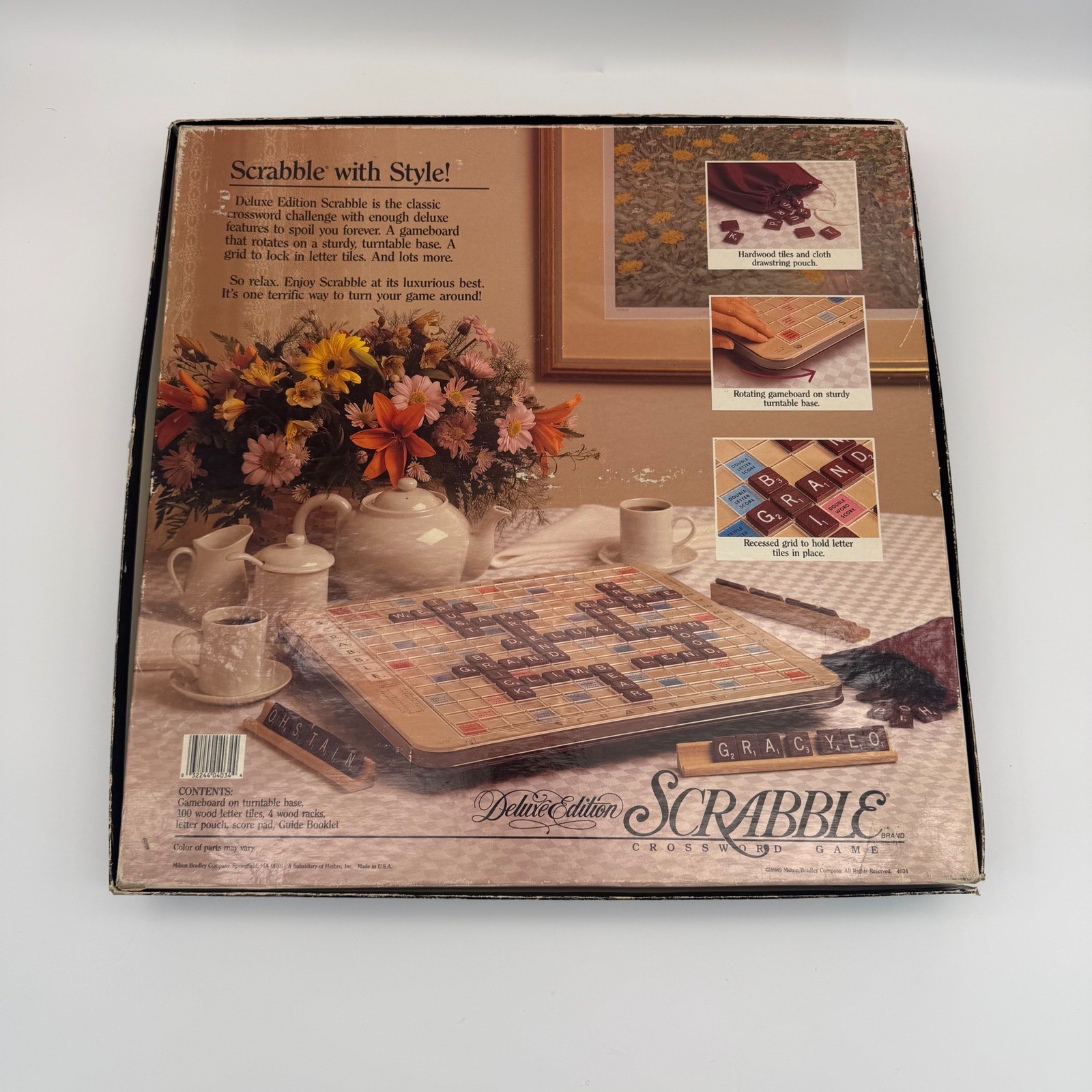 Vintage 1989 Scrabble Deluxe Edition Board Game Rotating Turntable 100% Complete