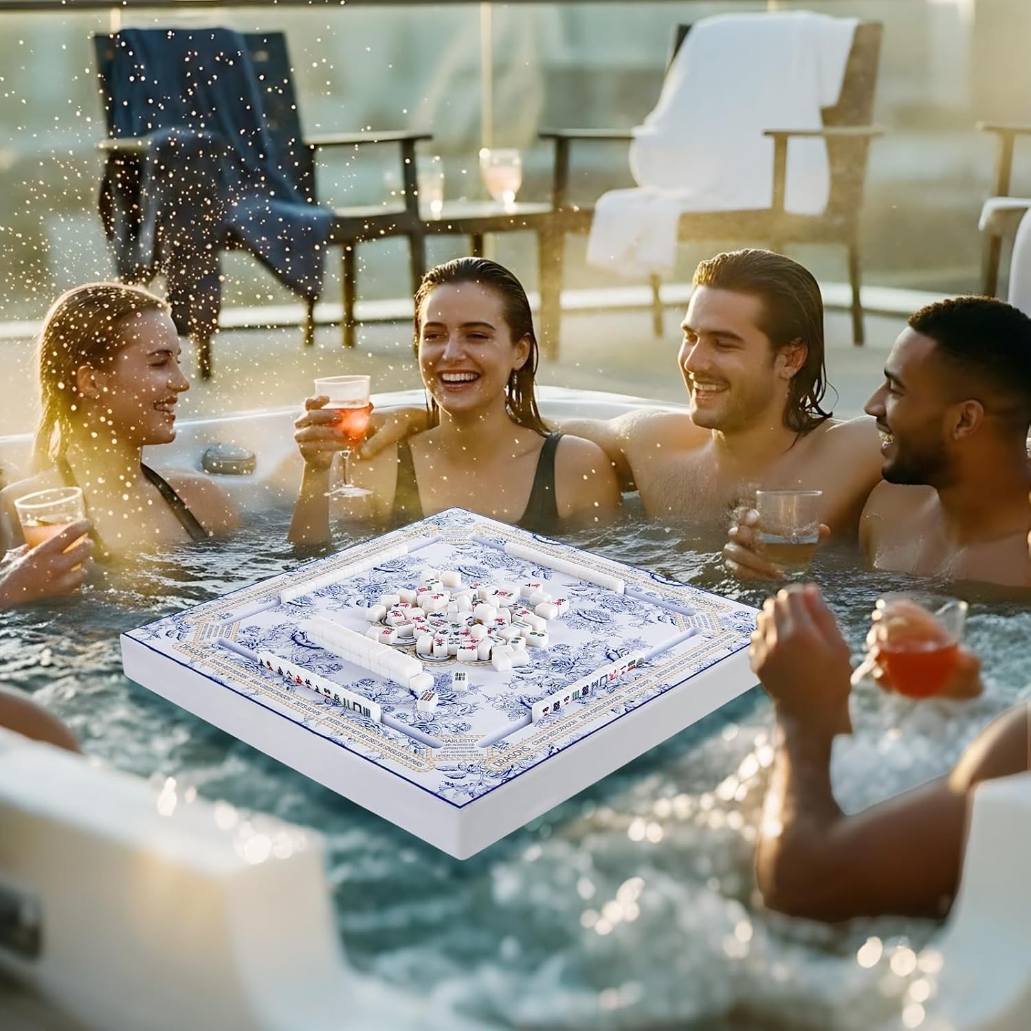 19×19 Inches Mahjong Floating Game Table for Pool Adults Pool Games Tray for Mah