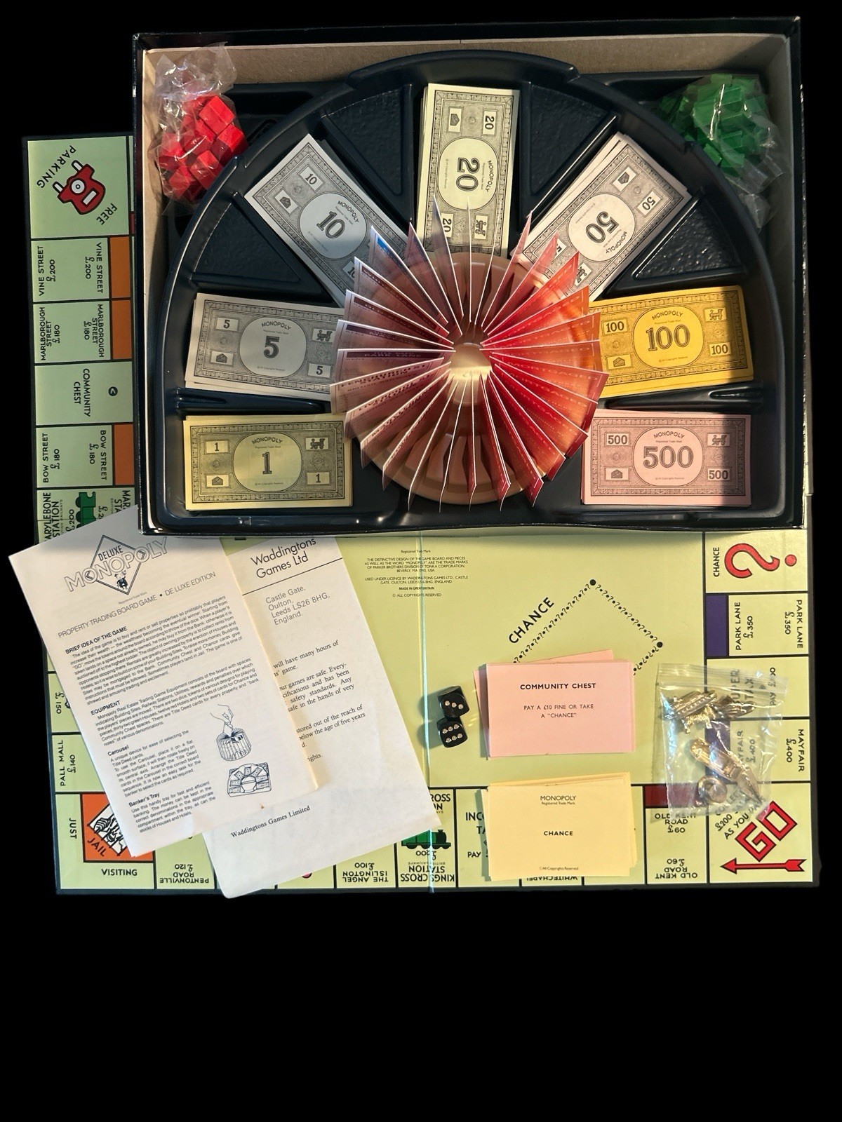 Vintage RARE Waddingtons Deluxe Monopoly Game Complete UK Edition Gold Tokens
