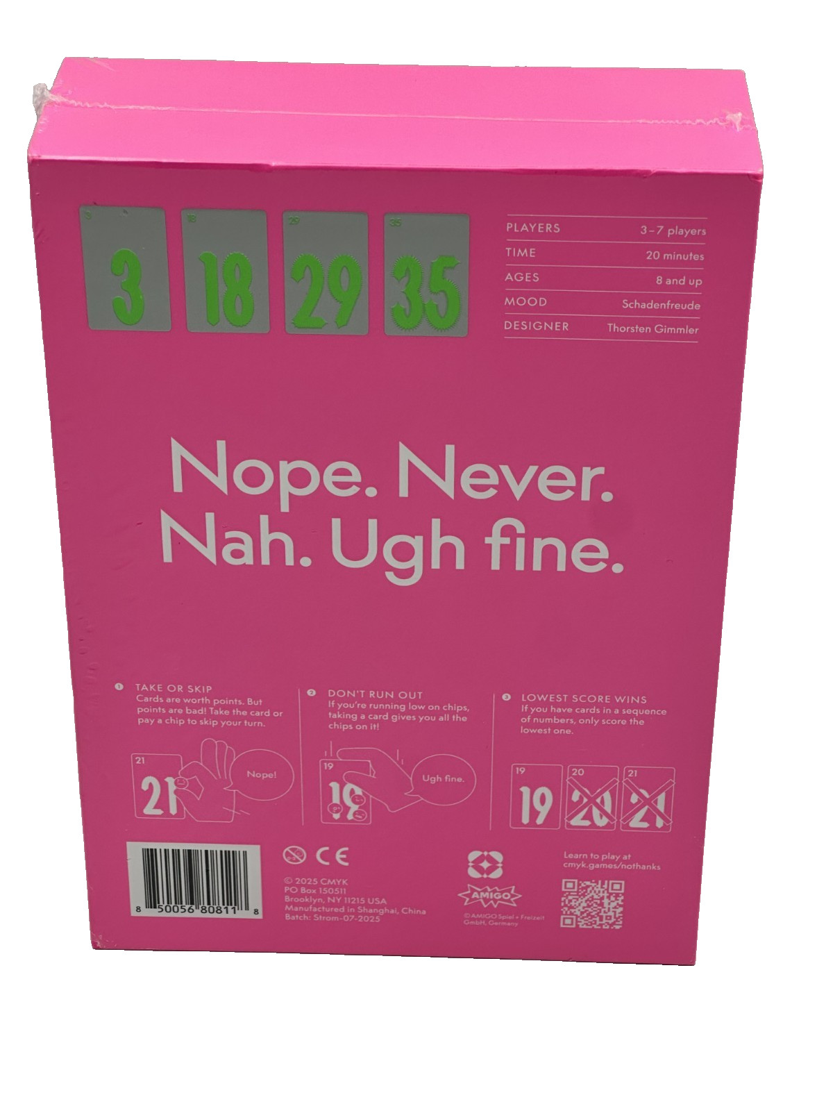CMYK No Thanks Card Game Magenta Edition Deluxe Modern Tabletop Board Game New