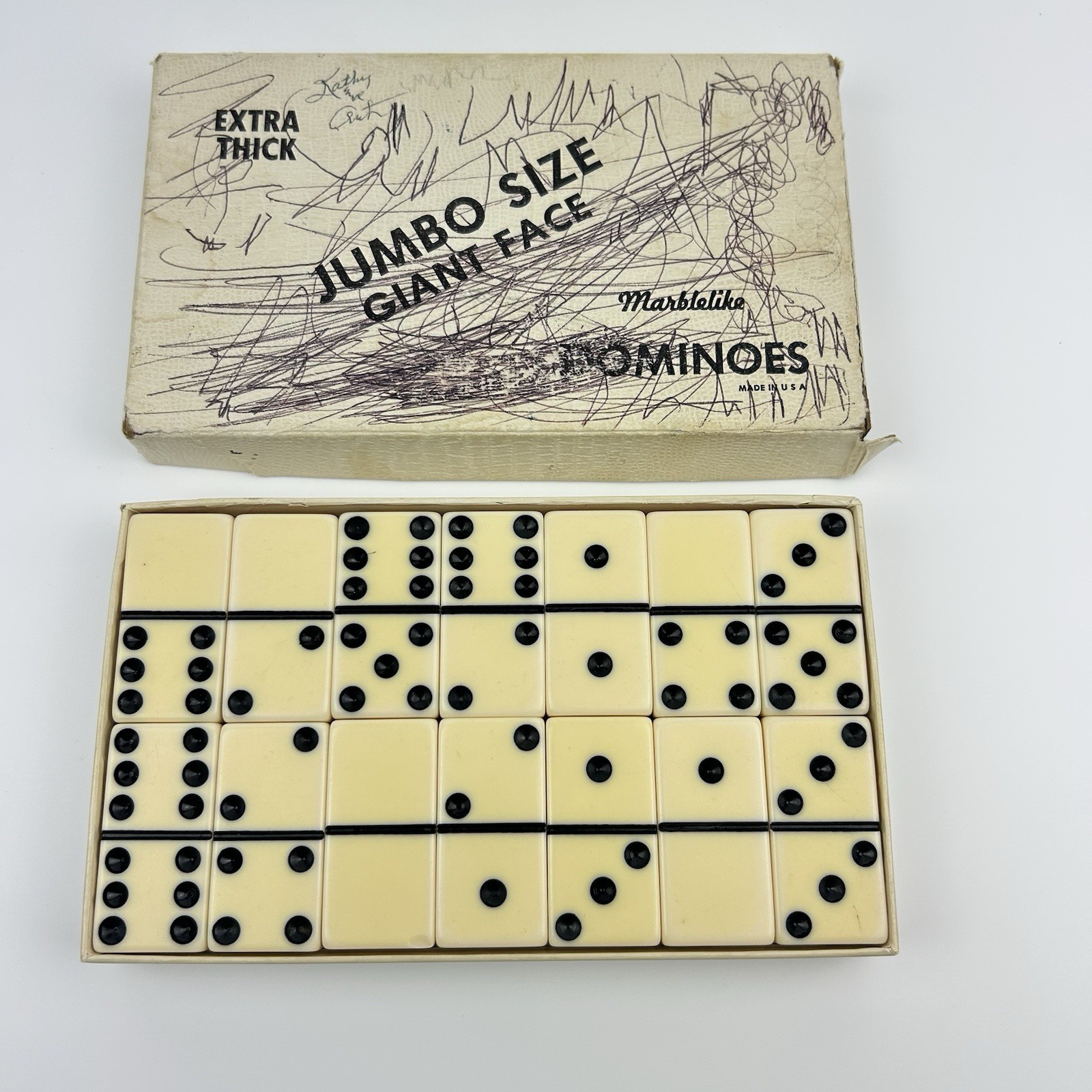 Vintage Puremco Marblelike Dominoes #1432 Black Jumbo Extra Thick Set 32