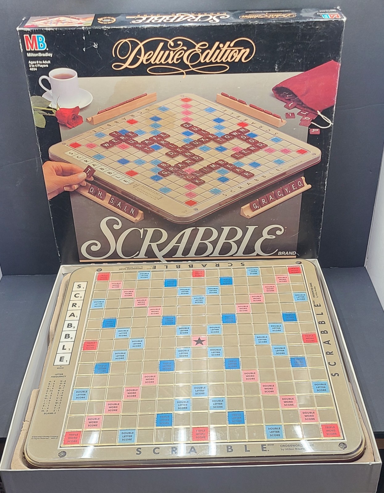 Vintage 1989 Milton Bradley Scrabble Deluxe Edition 4034 Rotating Gameboard