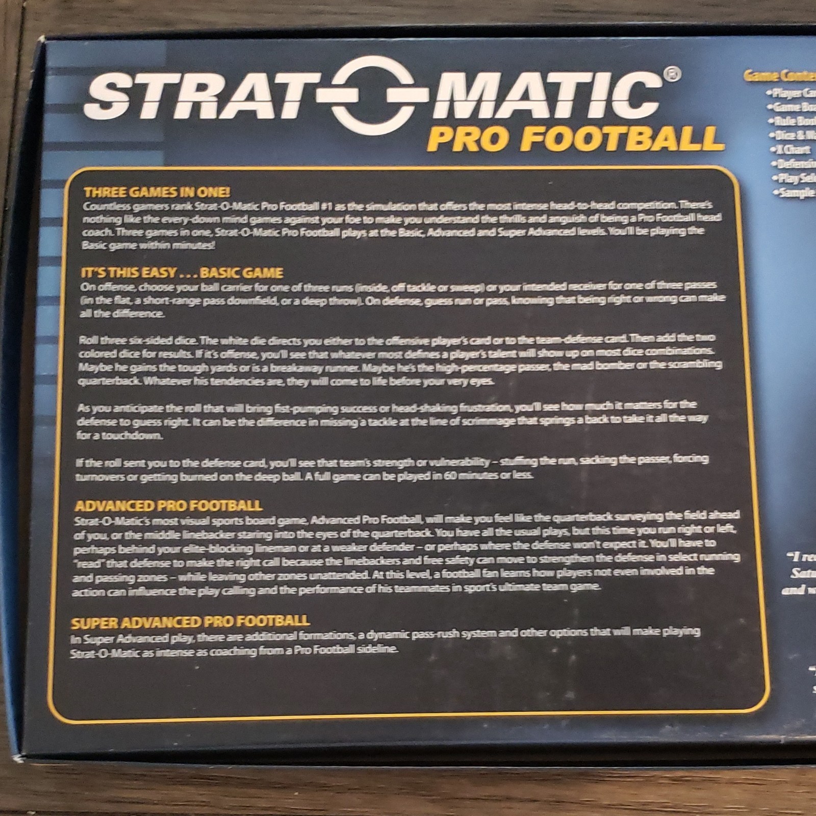 Strat-O-Matic Pro Football Board Game 2015 Complete Game w/ Dice, 2+ Players