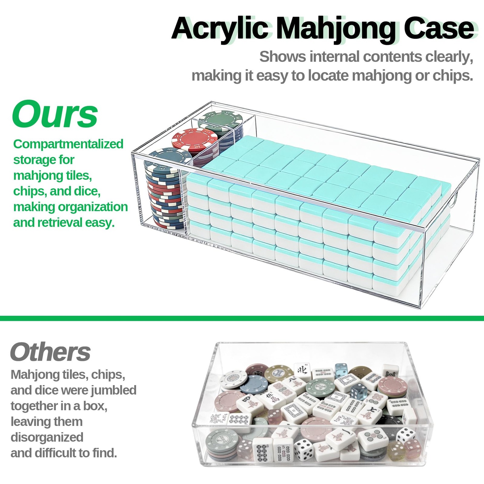 Mahjong Case Fits 1.2×0.9×0.5 Inch American Mahjong Tiles, Acrylic Box for 16…