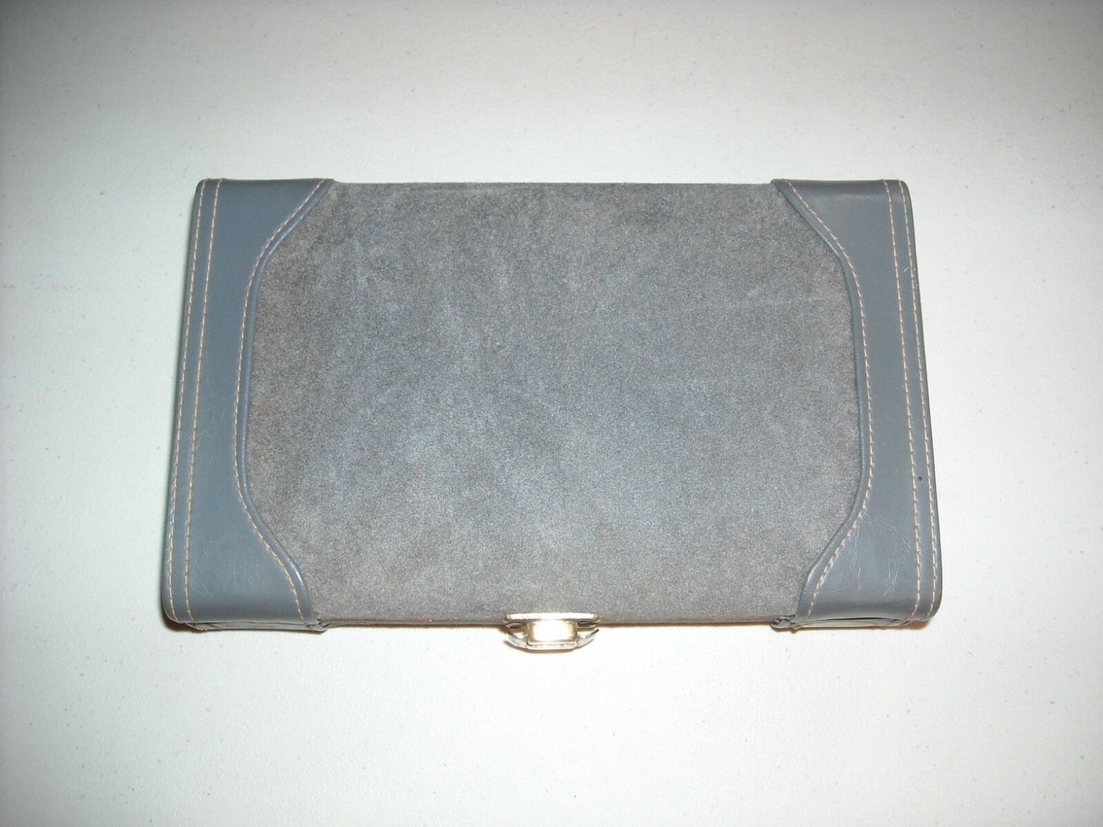 Vintage Double Six 6 Dominoes in Gray Leather / Suede Snap Case