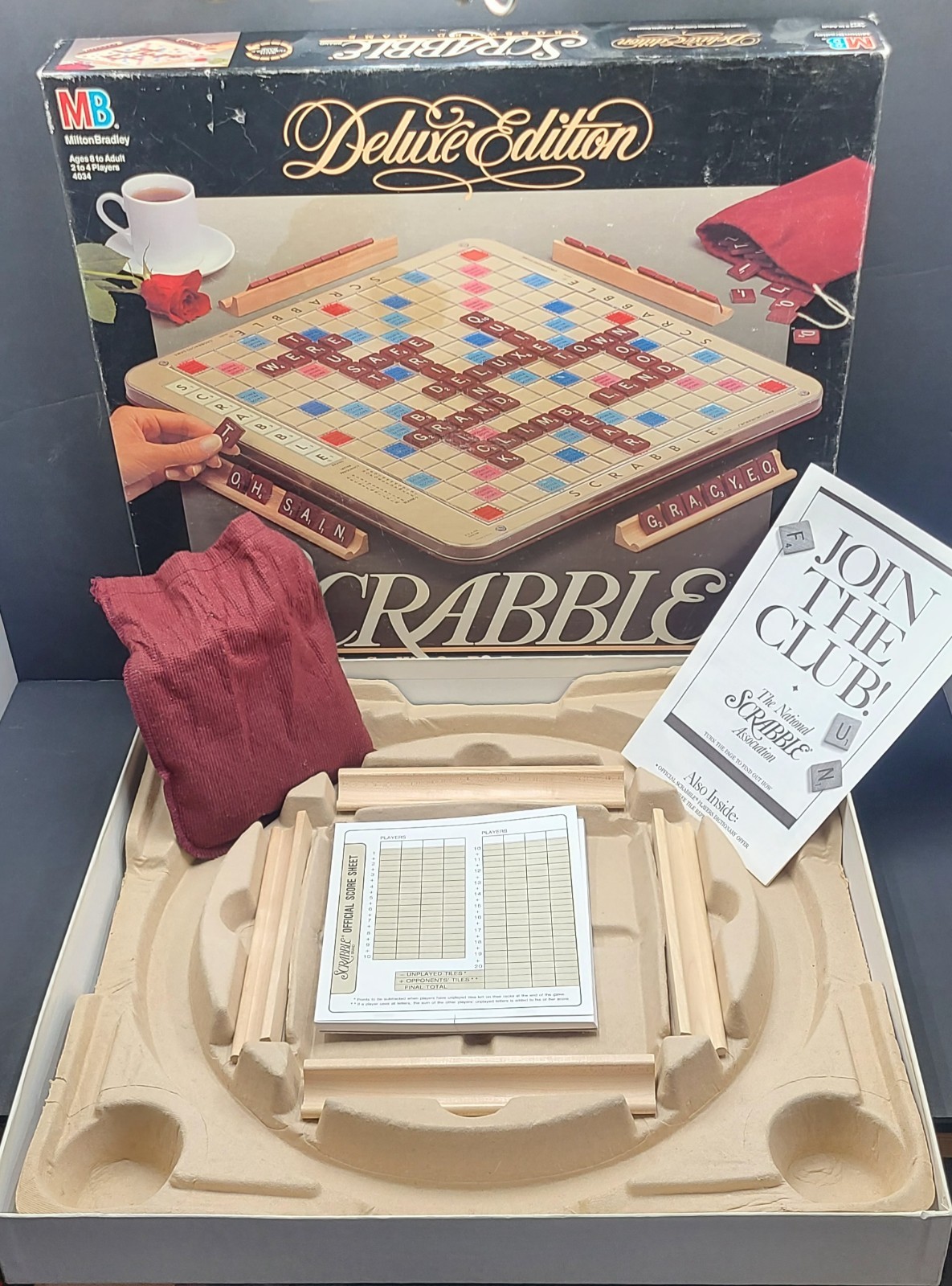 Vintage 1989 Milton Bradley Scrabble Deluxe Edition 4034 Rotating Gameboard