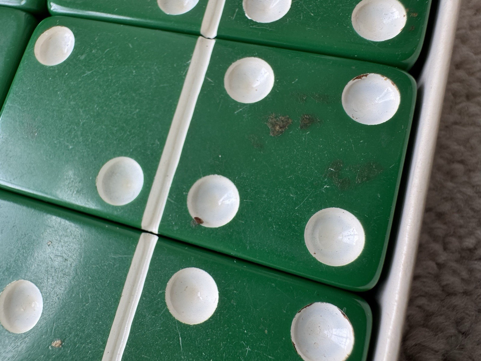 Vintage Puremco Marblelike Dominoes #616 Kelly Green Standard Domino Set In Box