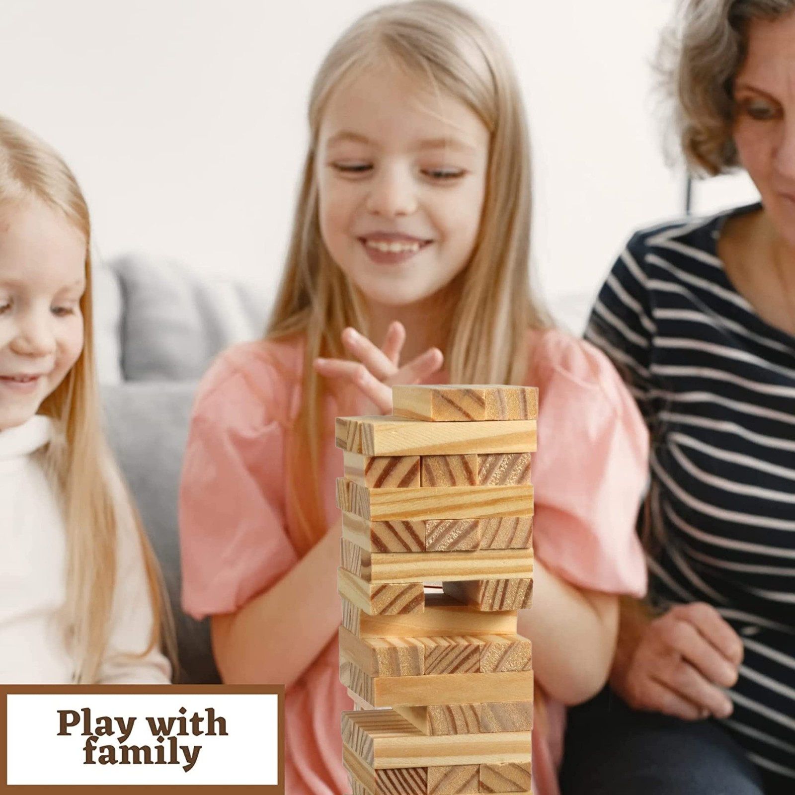 KS Tumbling Tower Game 72 Pieces Challenging Building Blocks Wood Stacking Ba…