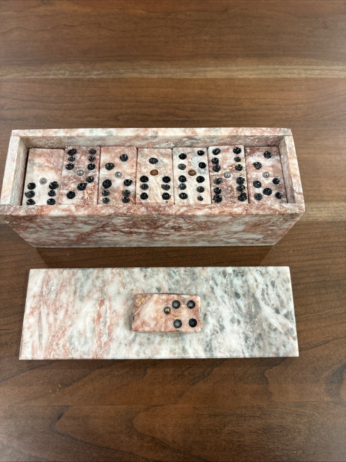 Vintage Domino Set Rose Color Marble – Mexico Hand Made