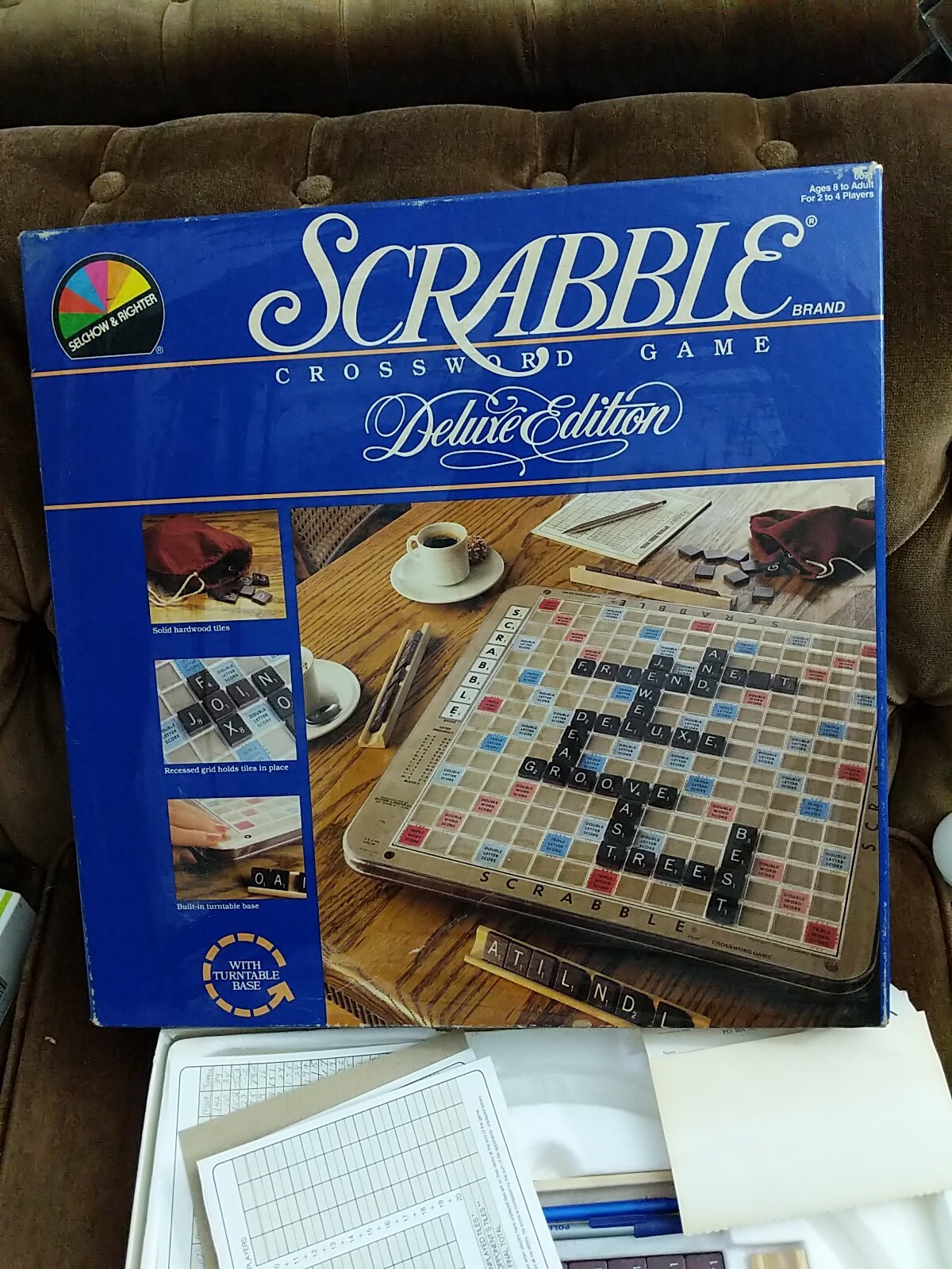 Vtge 1987 Scrabble Deluxe Edition Turntable Base Tiles Rules Score Sht Complete