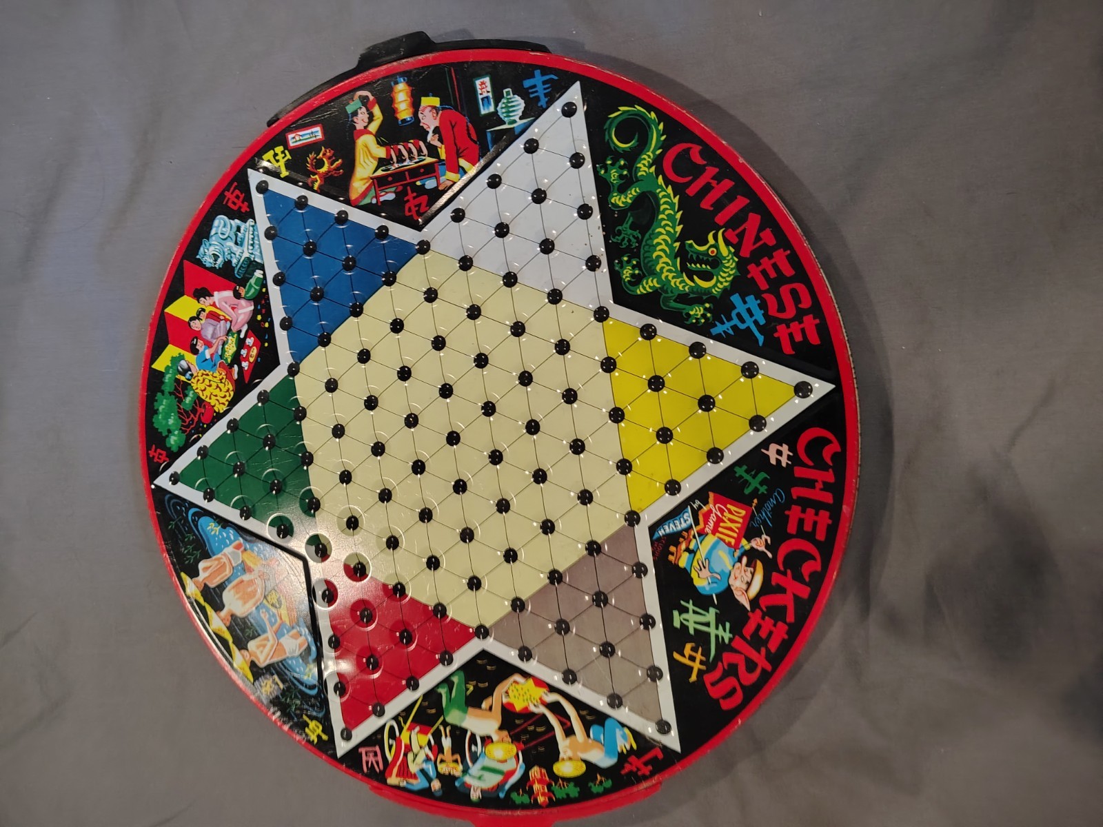 Vintage Metal Chinese Checkers And Checkerboard With Checkers Without Marbles