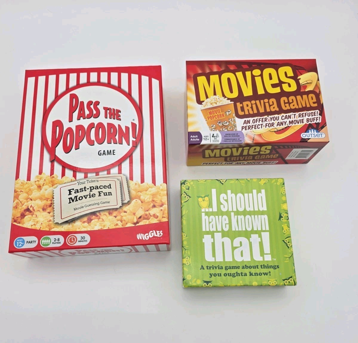 3 Trivia Games, Movies, Pass The Popcorn, I Should Have Known That, All Complete