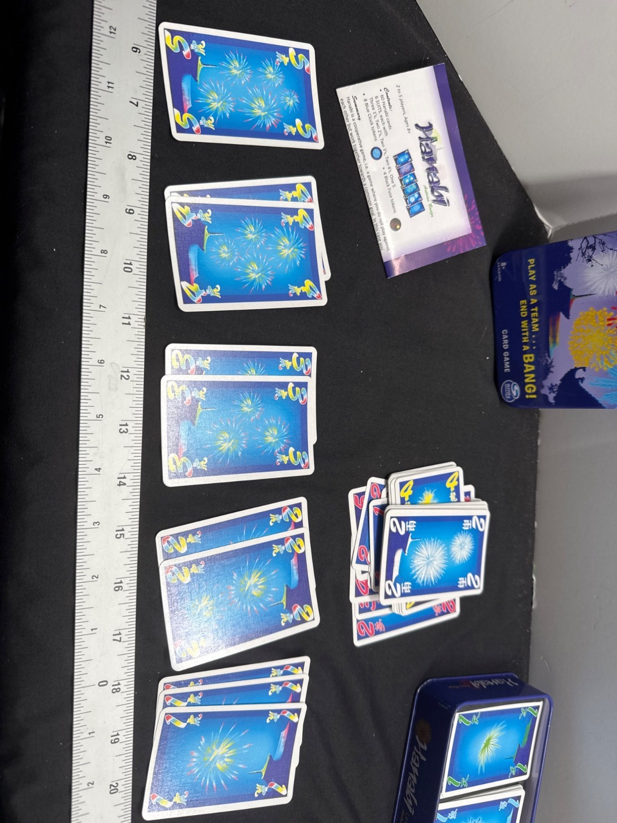 R&R Games Hanabi Fireworks Card Game Tin Travel Game Complete Excellent Light Sc